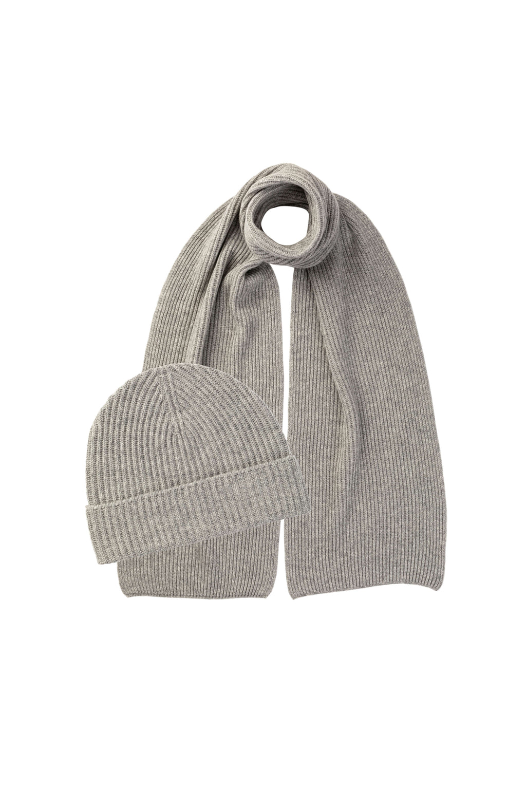Johnstons of Elgin - Ribbed Cashmere Grey Scarf & Beanie Gift Set
