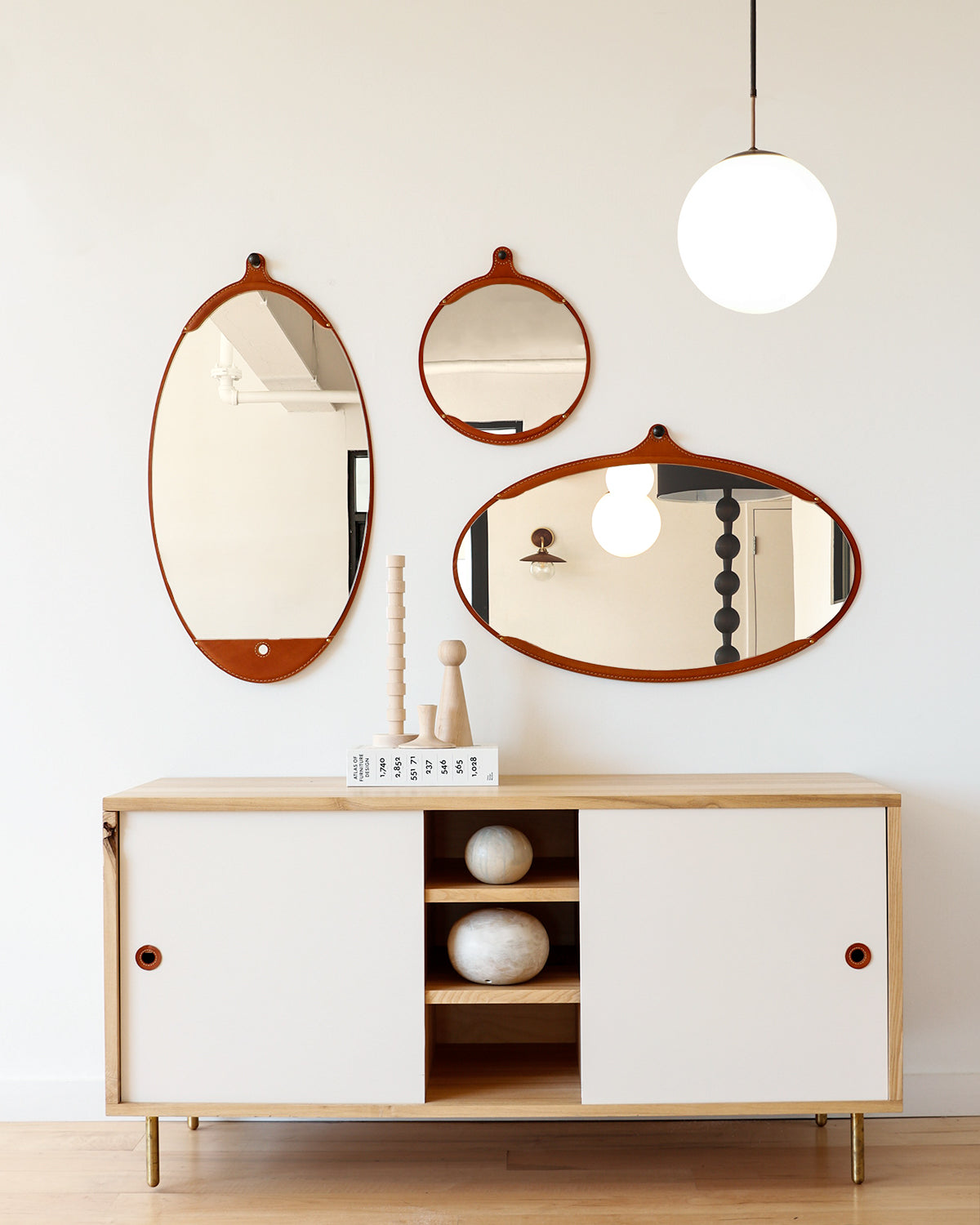 Lostine - Fairmount Leather Wide Oval Mirror - Tan
