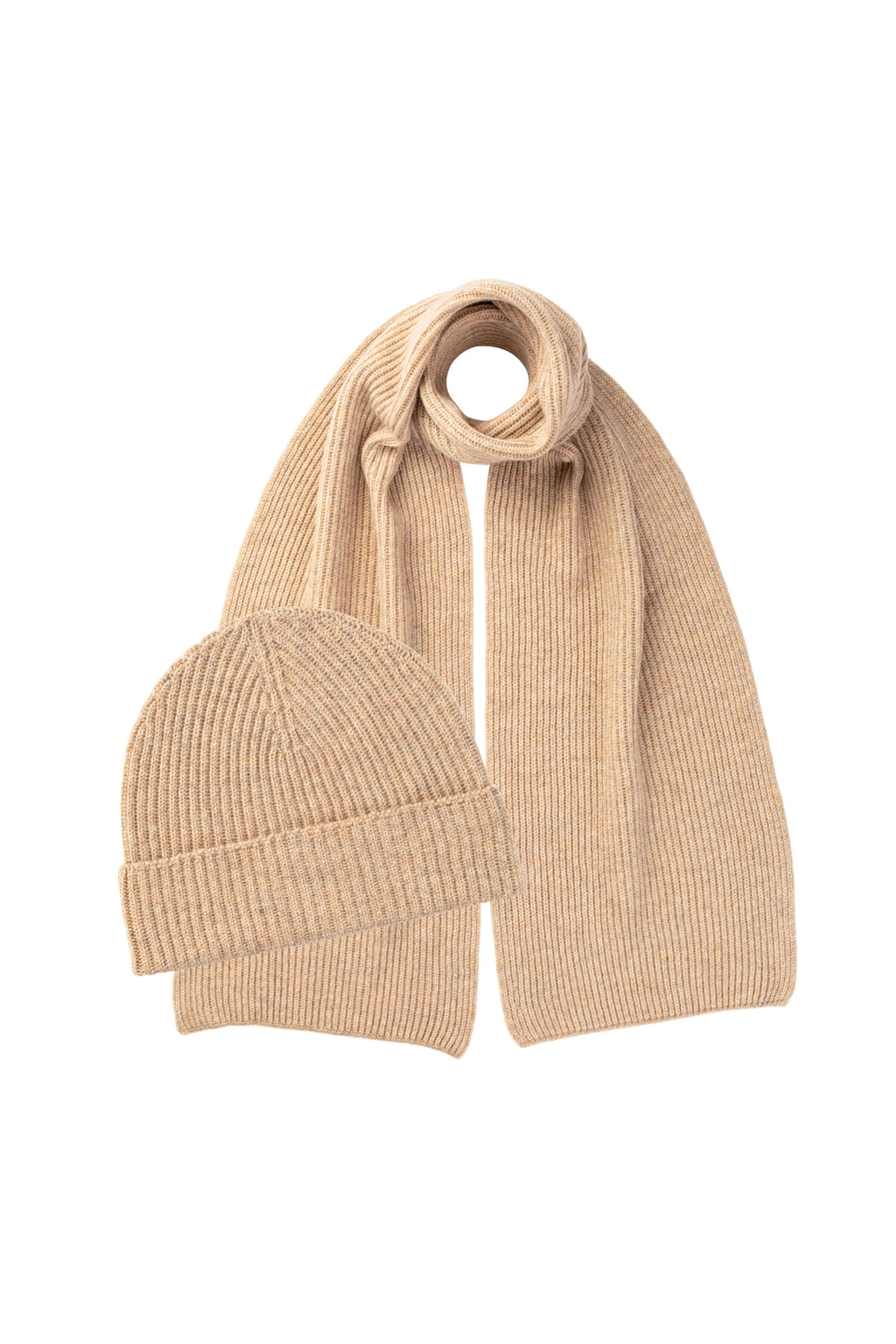 Johnstons of Elgin - Ribbed Cashmere Natural Scarf & Beanie Gift Set