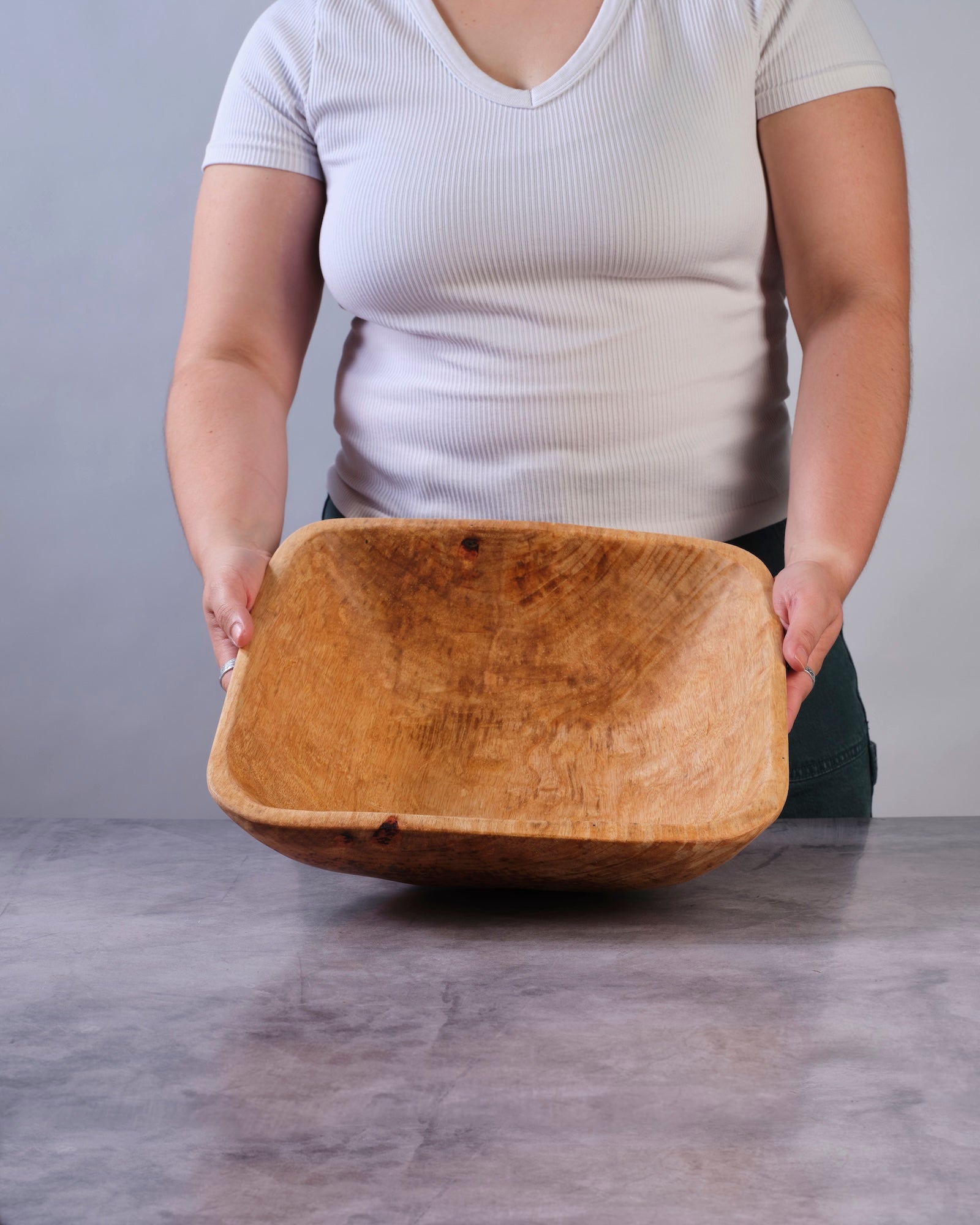 Terra Klay - Medium 14 - inch Nesting Square Wooden Bowl
