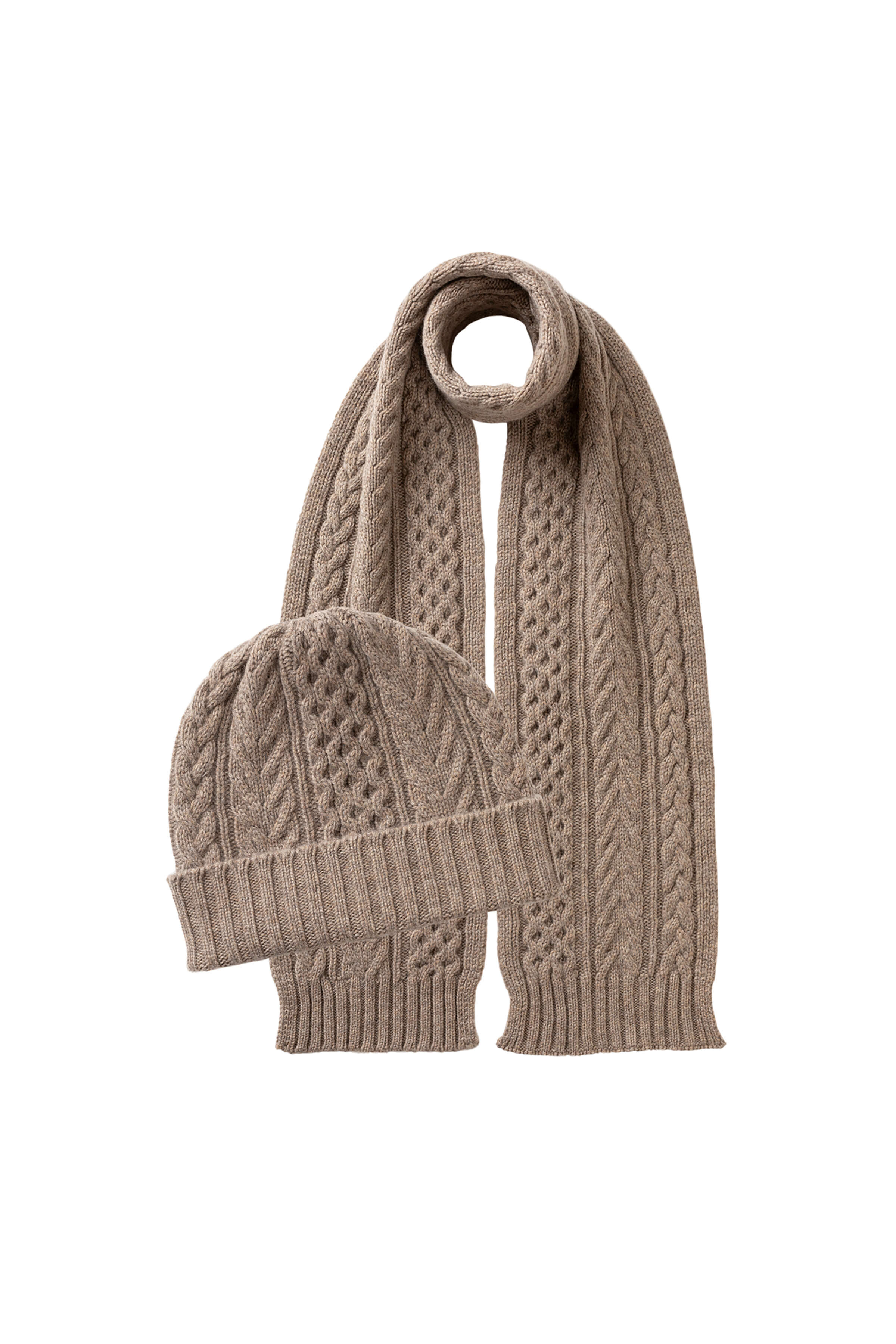 Johnstons of Elgin - Aran Cashmere Natural Hat & Scarf Gift Set