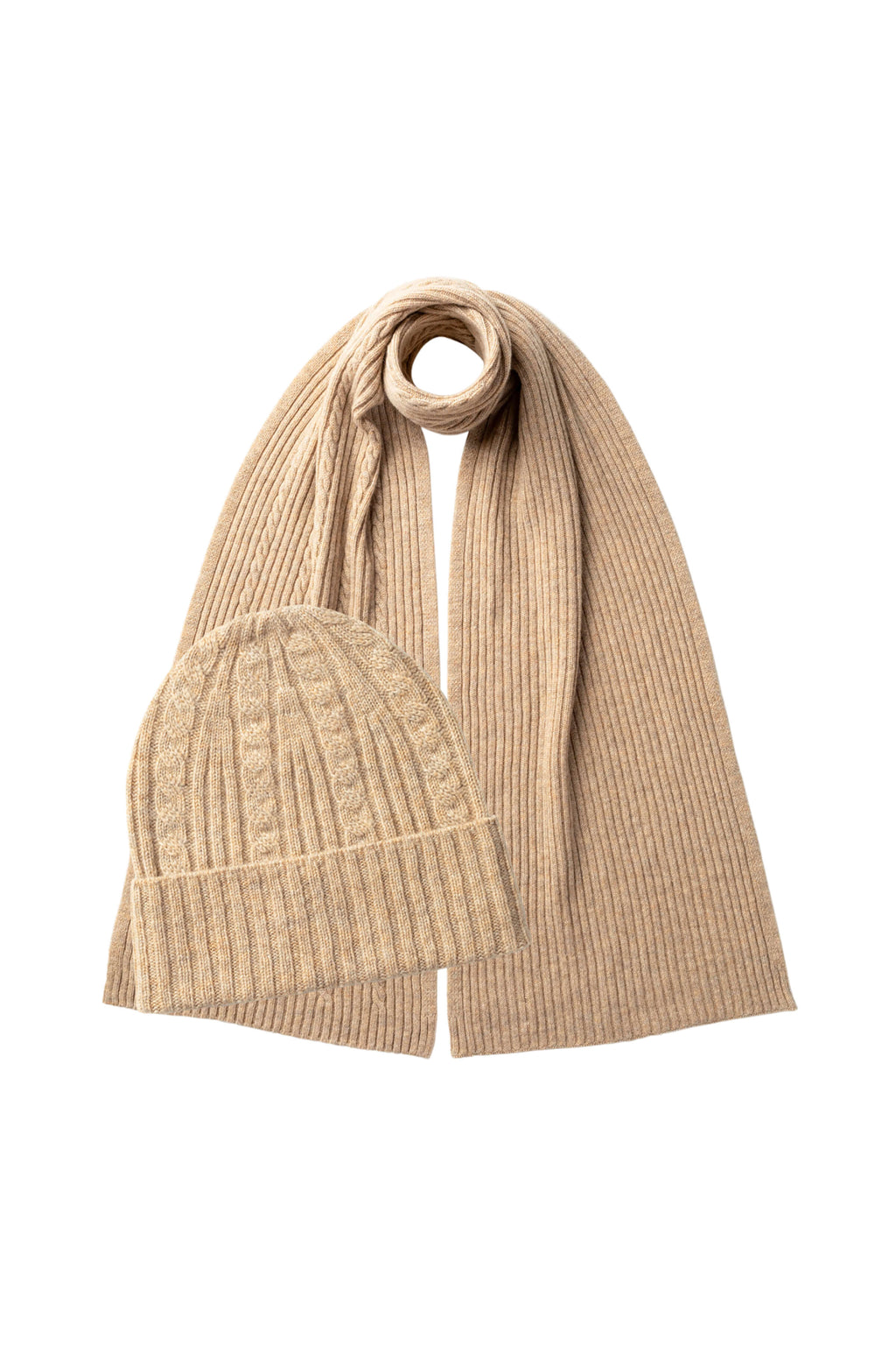 Johnstons of Elgin - Cable Cashmere Natural Scarf & Beanie Gift Set