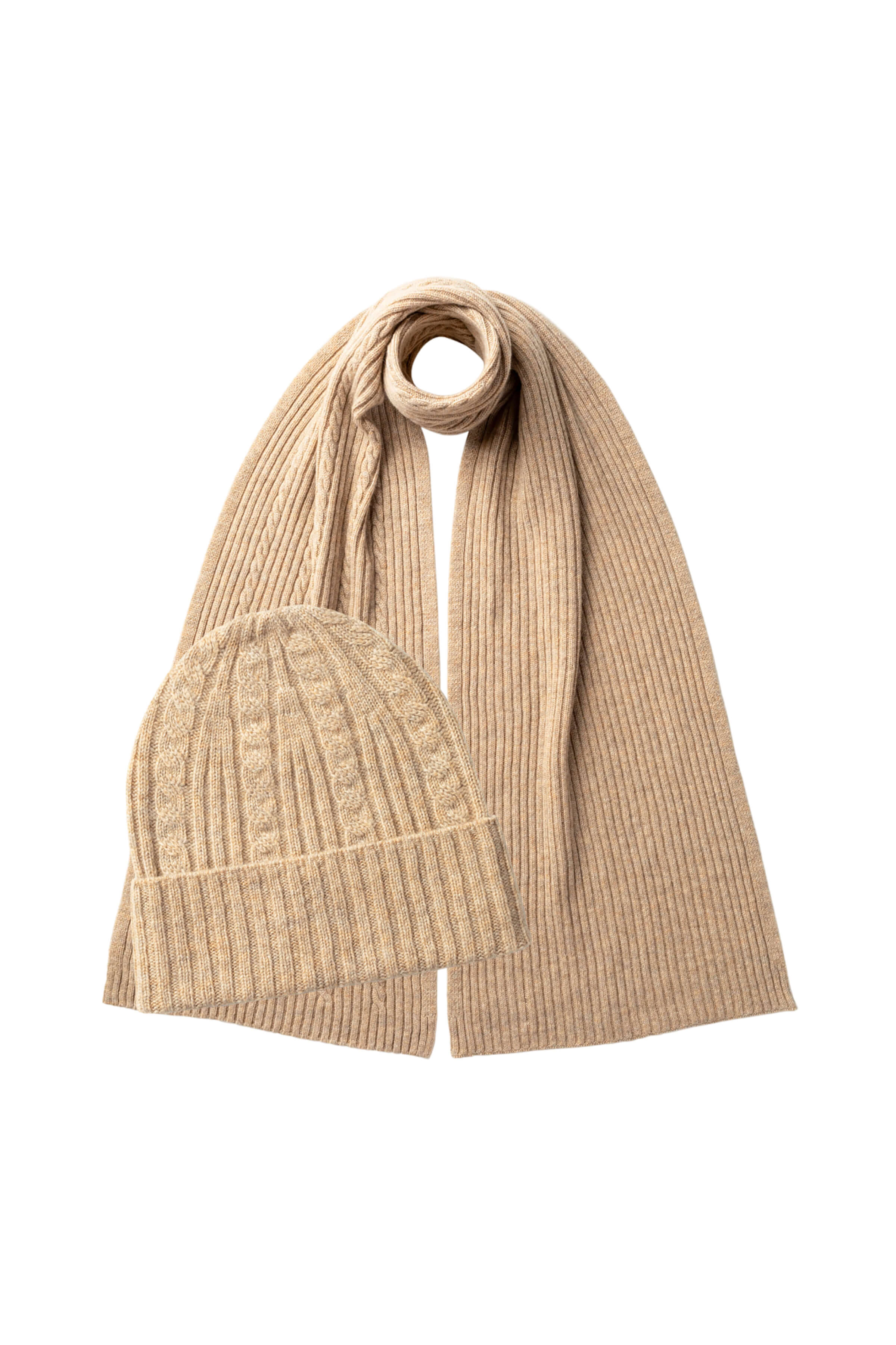 Johnstons of Elgin - Cable Cashmere Natural Scarf & Beanie Gift Set