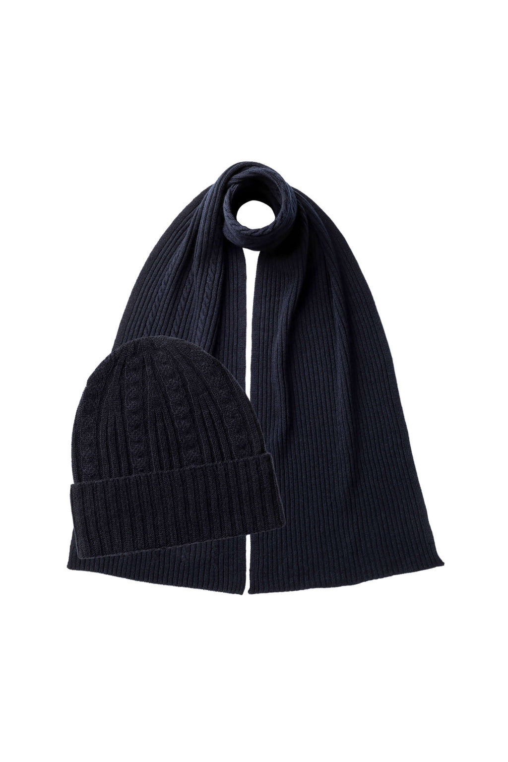 Johnstons of Elgin - Cable Cashmere Navy Scarf & Beanie Gift Set