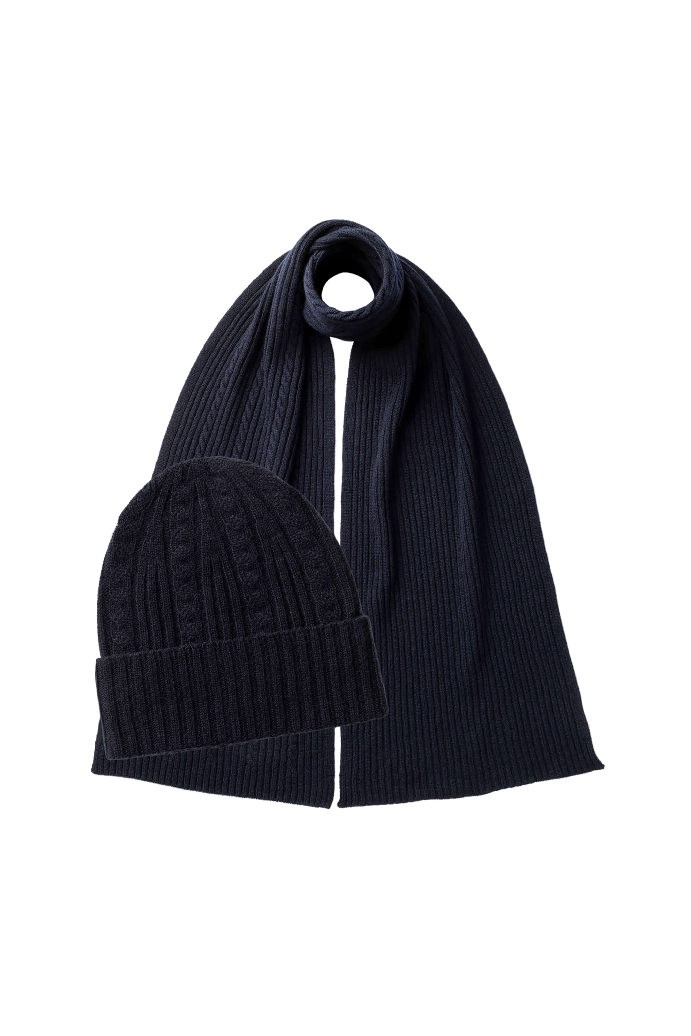 Johnstons of Elgin - Cable Cashmere Navy Scarf & Beanie Gift Set