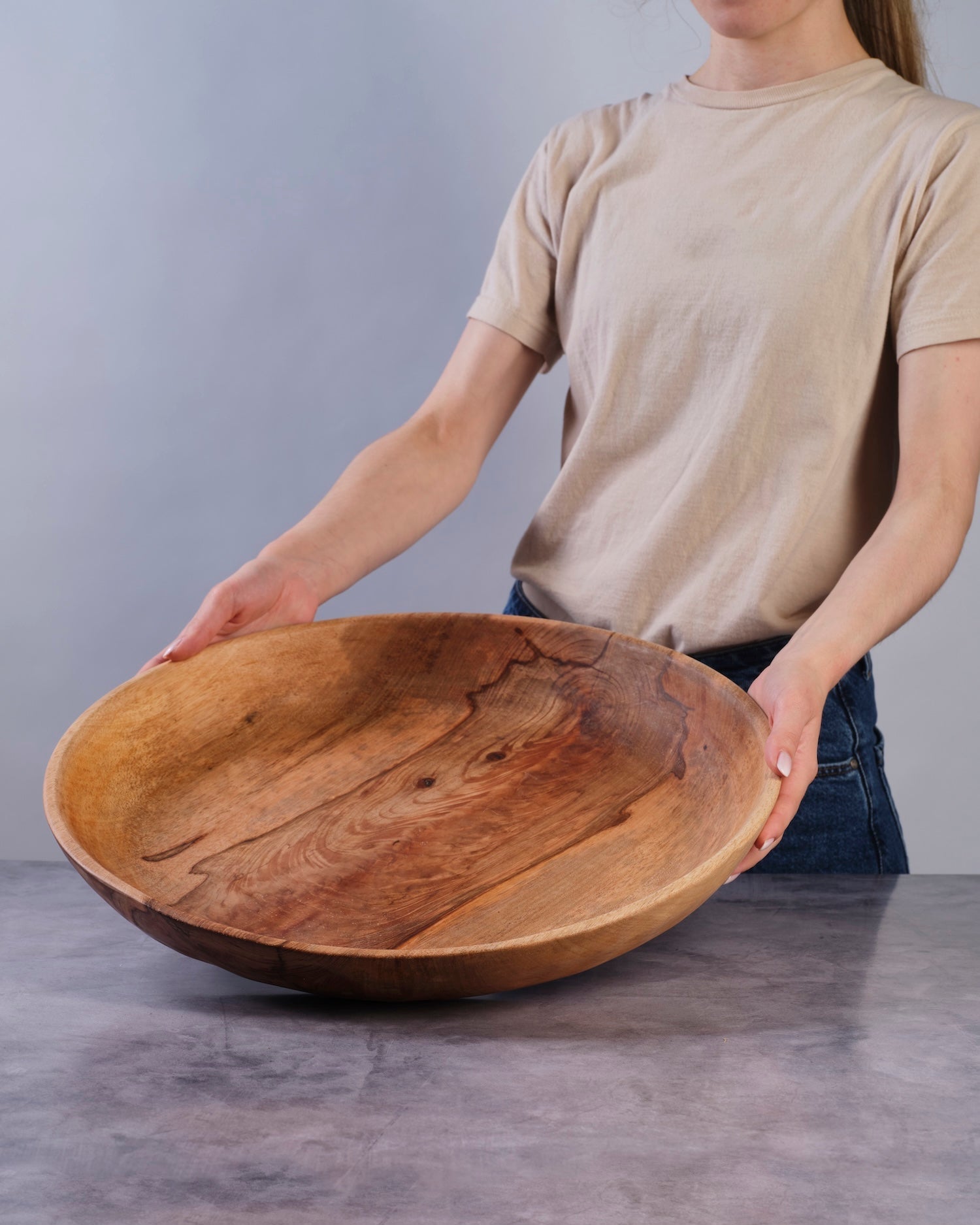 Terra Klay - Large 18 inch Shallow Serving Wood Bowl