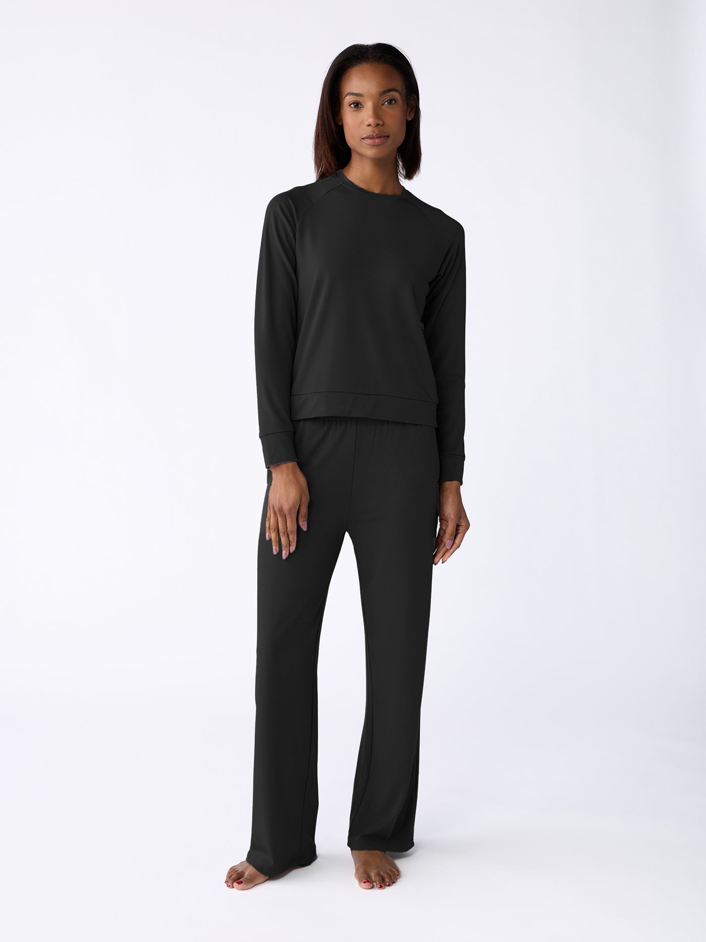 Cozy Earth - Women's Brushed Bamboo Wide Leg Pull On Pant & Pullover Crew Set