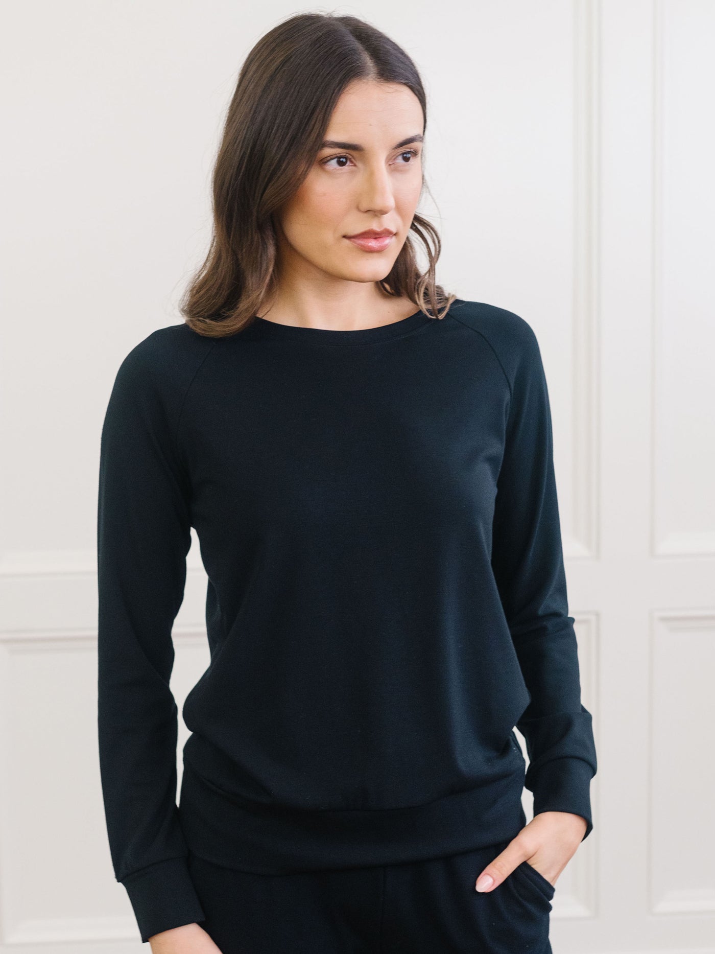 Cozy Earth - Women's Brushed Bamboo Wide Leg Pull On Pant & Pullover Crew Set