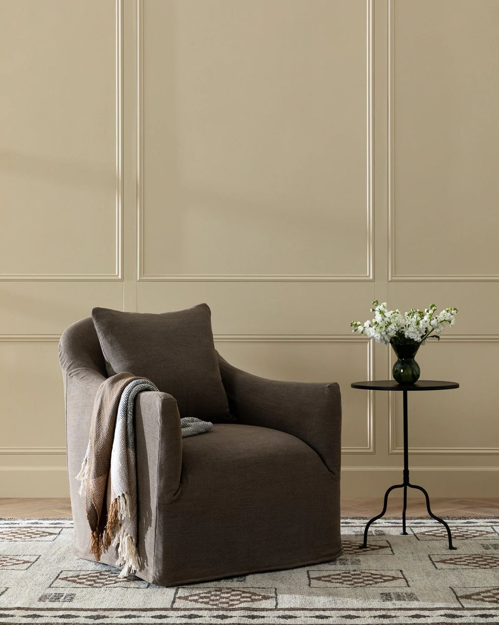 McGee & Co - Trudeaux Slipcover Swivel Chair in Coffee (Ready to Ship)