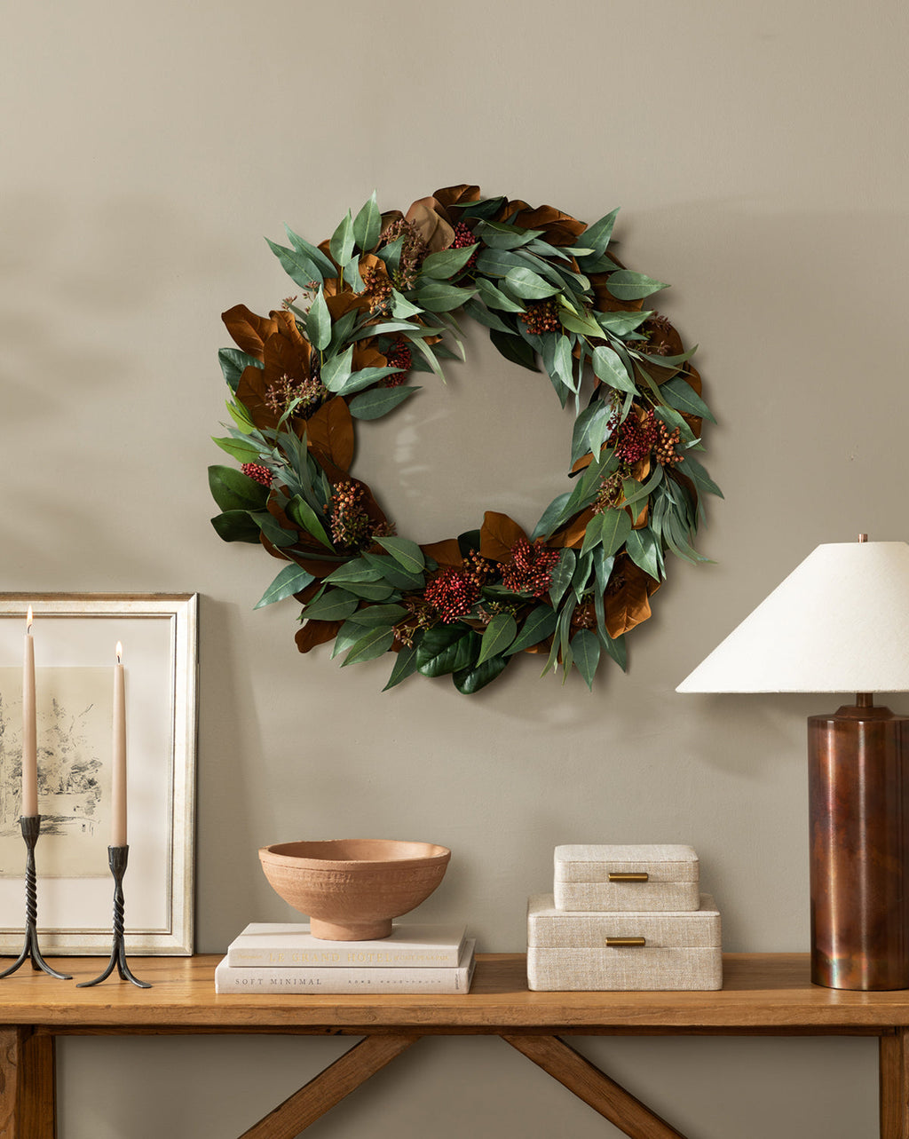 McGee & Co - 30" Faux Magnolia & Eucalyptus Wreath