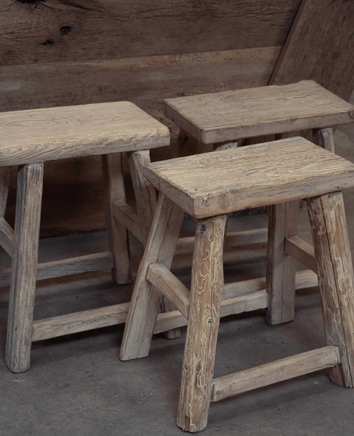 Olive Ateliers - Elm Wood Stool - White Wash