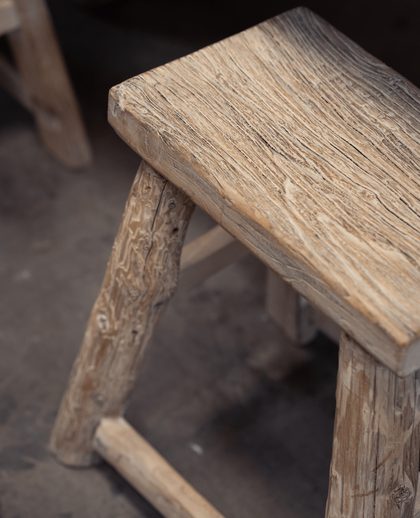 Olive Ateliers - Elm Wood Stool - White Wash