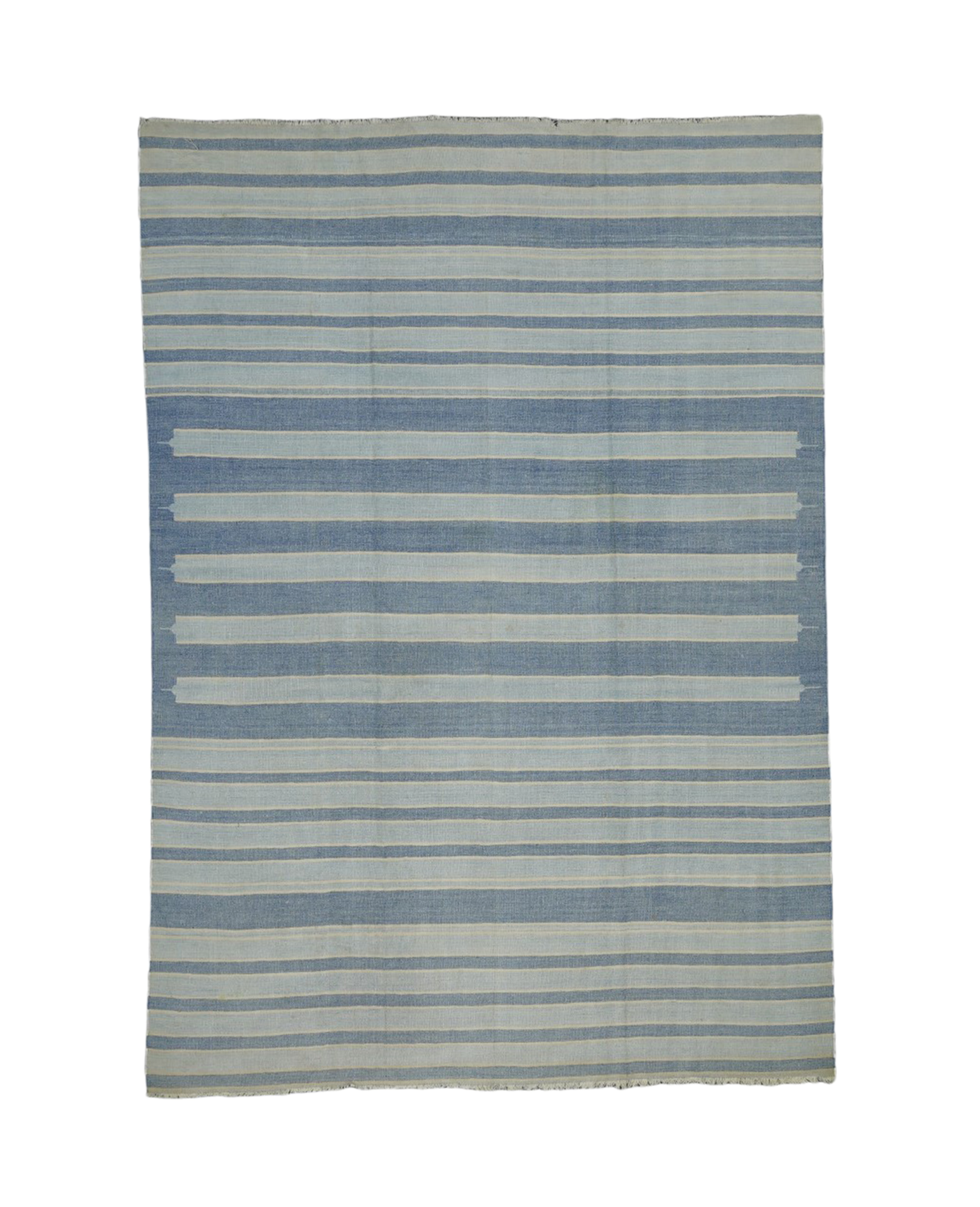 Olive Ateliers - Dhurrie Rug - Blue and Gray Stripes