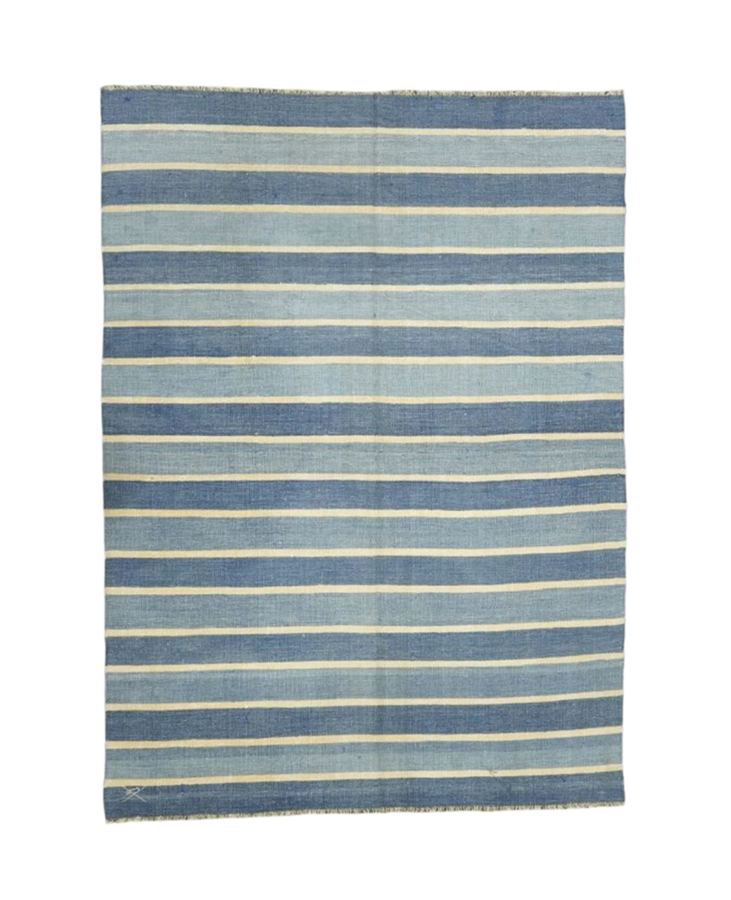 Olive Ateliers - Dhurrie Rug - Blue Stripes and Yellow Accents