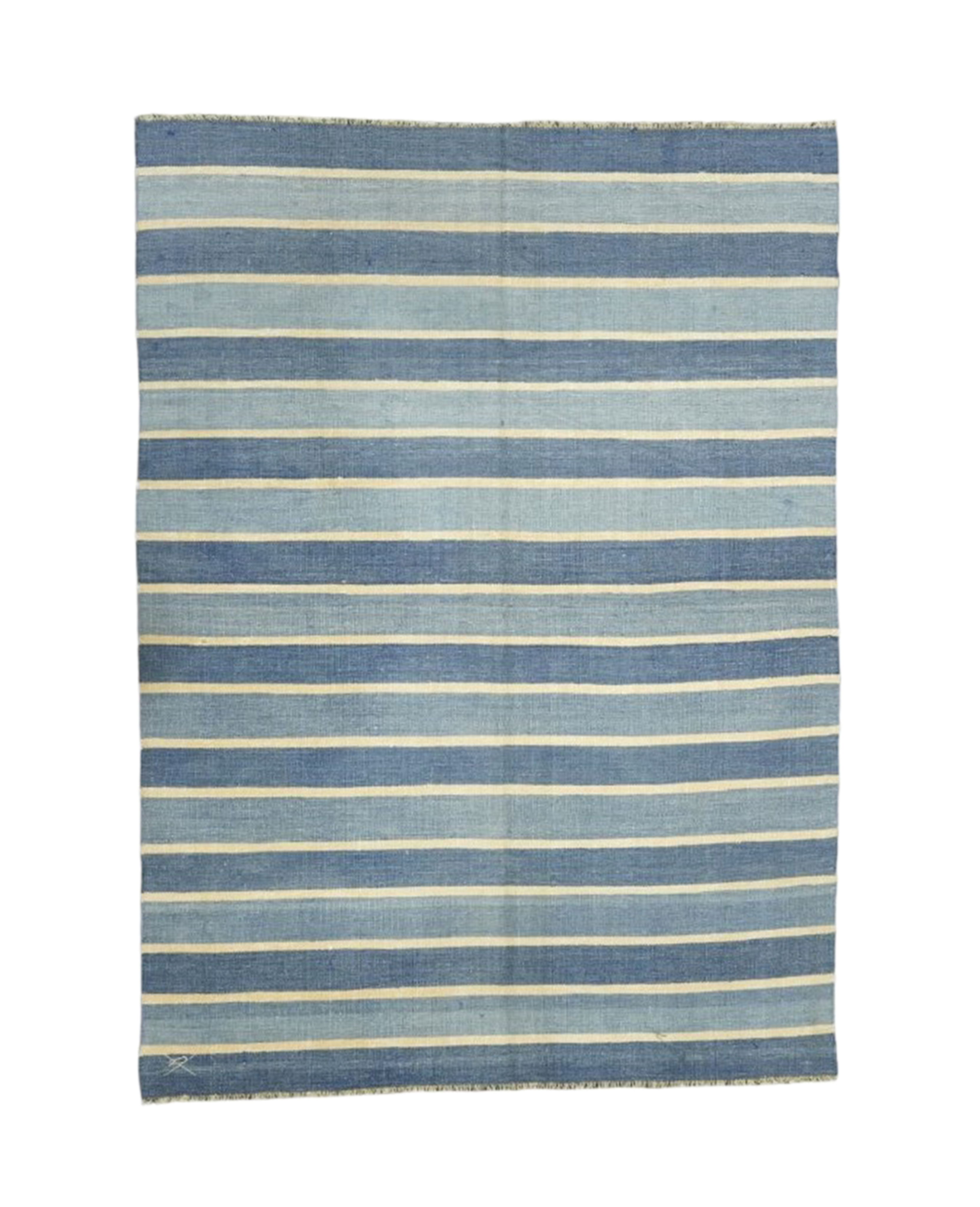 Olive Ateliers - Dhurrie Rug - Blue Stripes and Yellow Accents