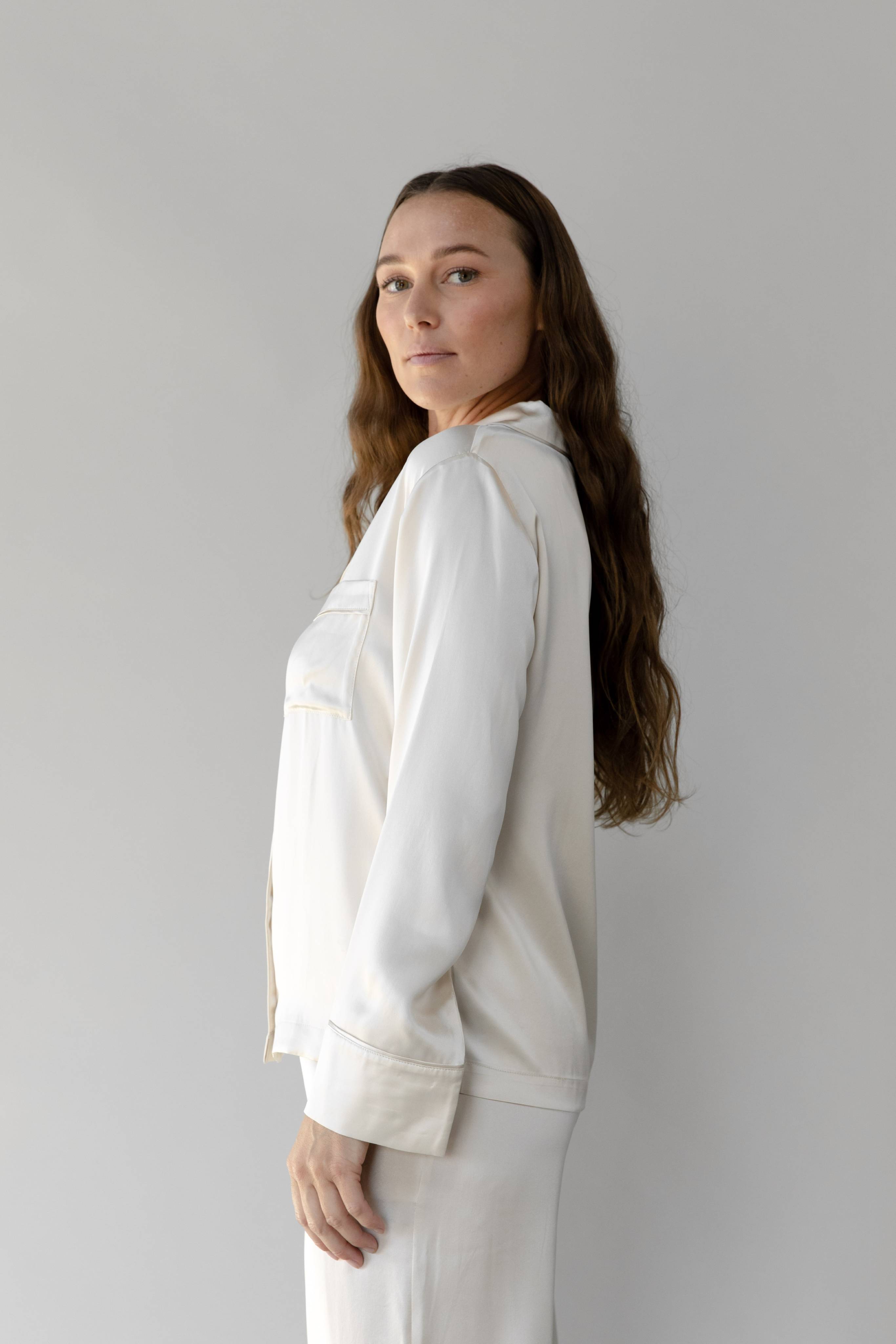 Cozy Earth - Serenity Silk Classic Long Sleeve Pajama Top - Last Chance