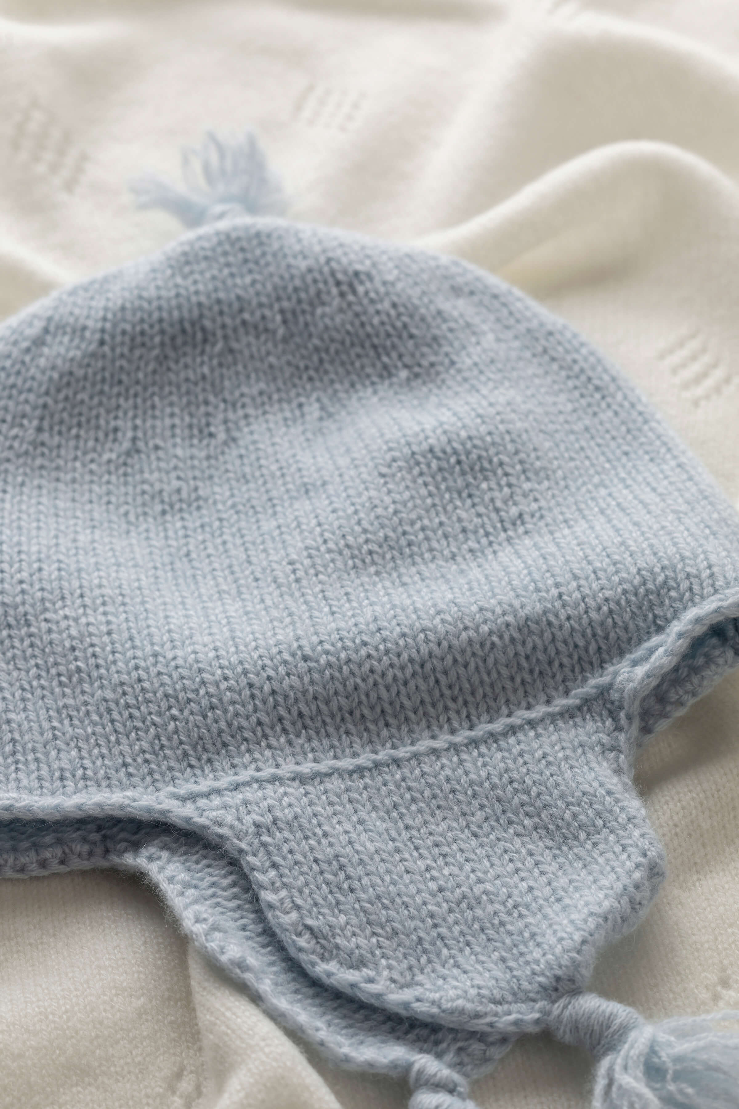 Johnstons of Elgin - Blue Cashmere Baby Hat with Tassel