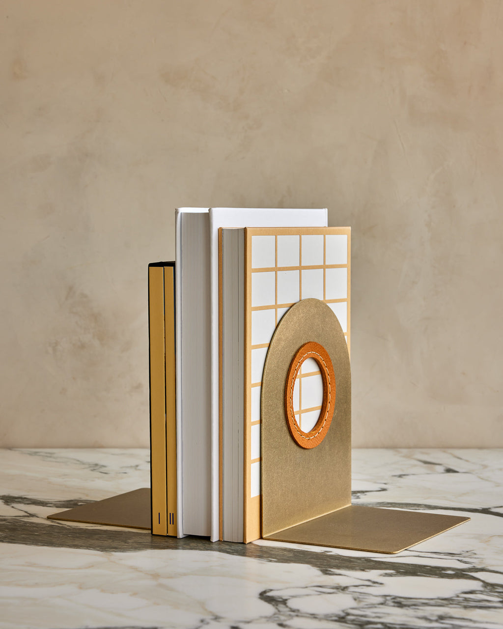 Lostine - Spencer Brass and Leather Bookends
