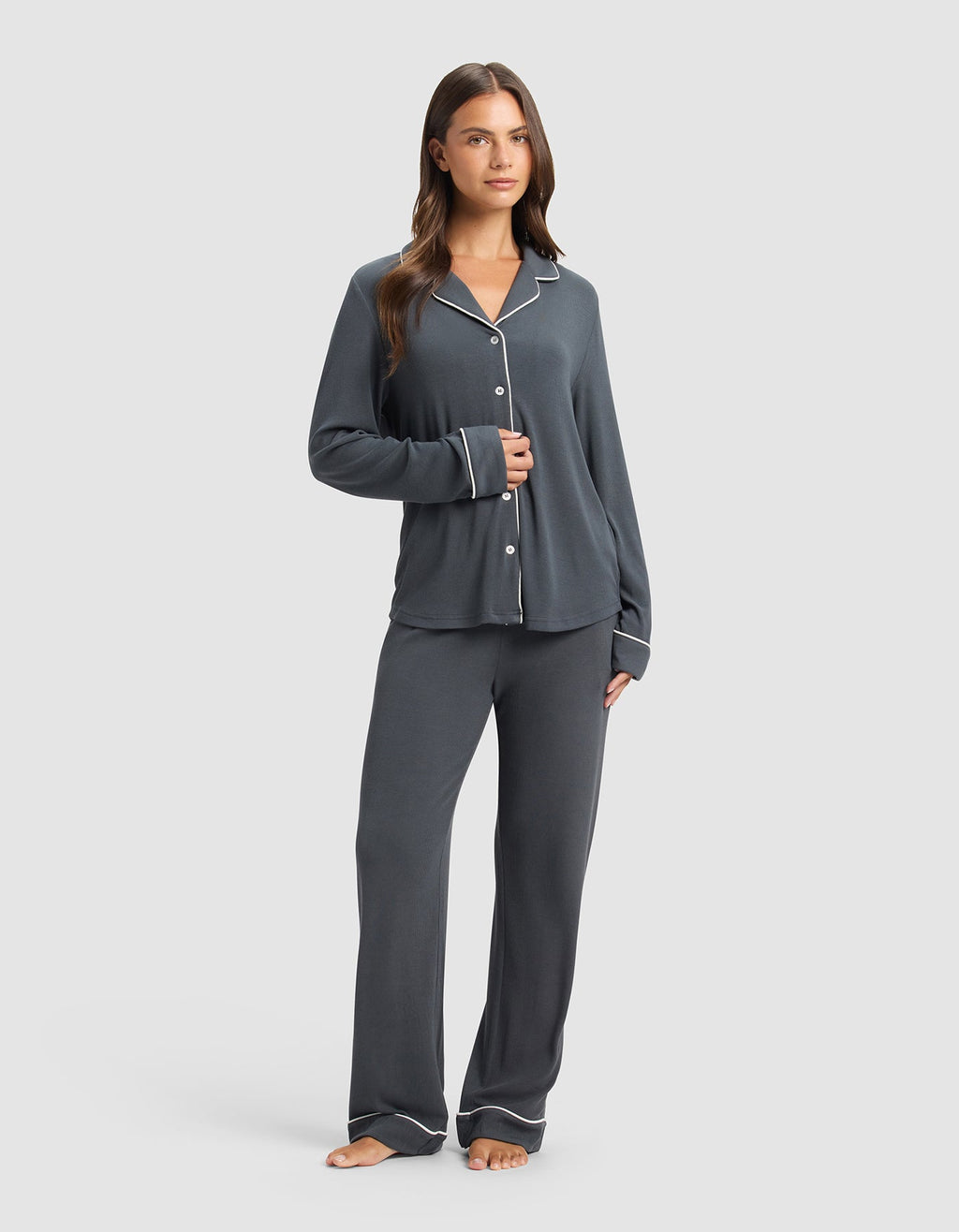 Cozy Earth - Women's Bamboo Rib - Knit Classic Long Sleeve Pajama Set