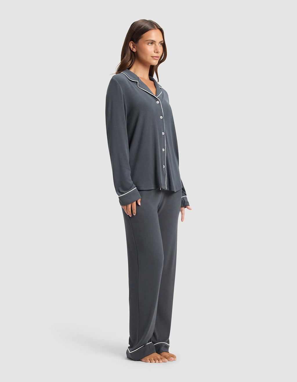 Cozy Earth - Women's Bamboo Rib - Knit Classic Long Sleeve Pajama Set
