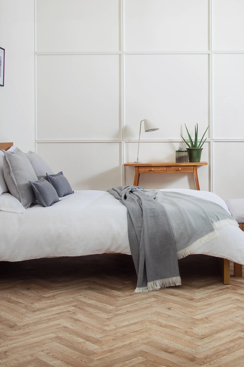 Johnstons of Elgin - Herringbone Merino Bed Throw in Mist