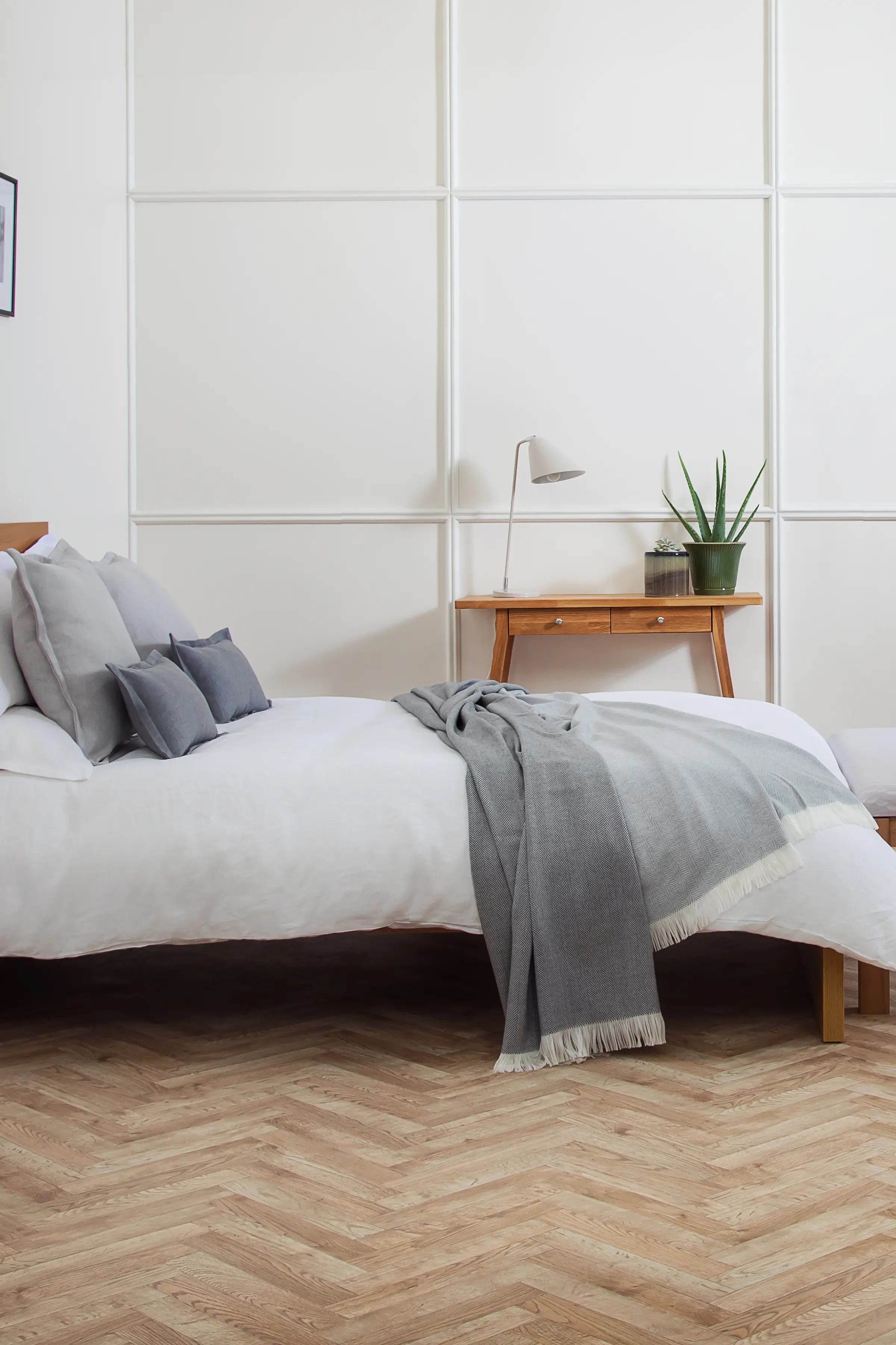 Johnstons of Elgin - Herringbone Merino Bed Throw in Mist