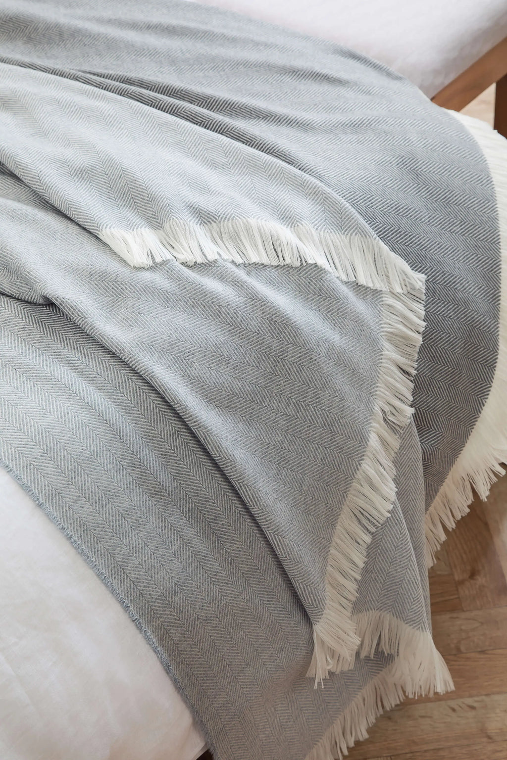 Johnstons of Elgin - Herringbone Merino Bed Throw in Mist