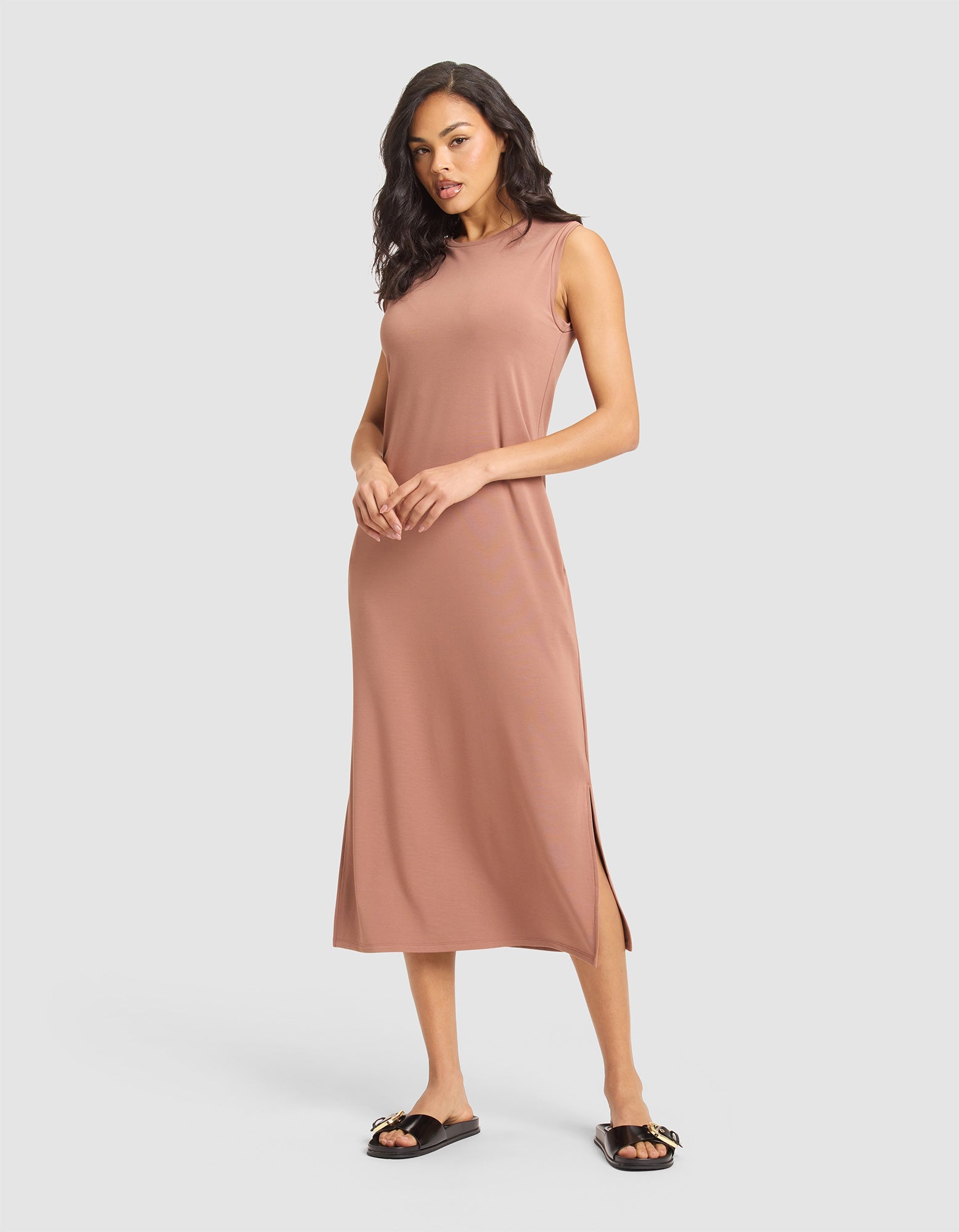 Cozy Earth - Women's Brushed Bamboo Sleeveless Midi Dress