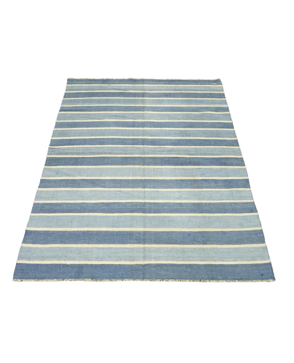 Olive Ateliers - Dhurrie Rug - Blue Stripes and Yellow Accents