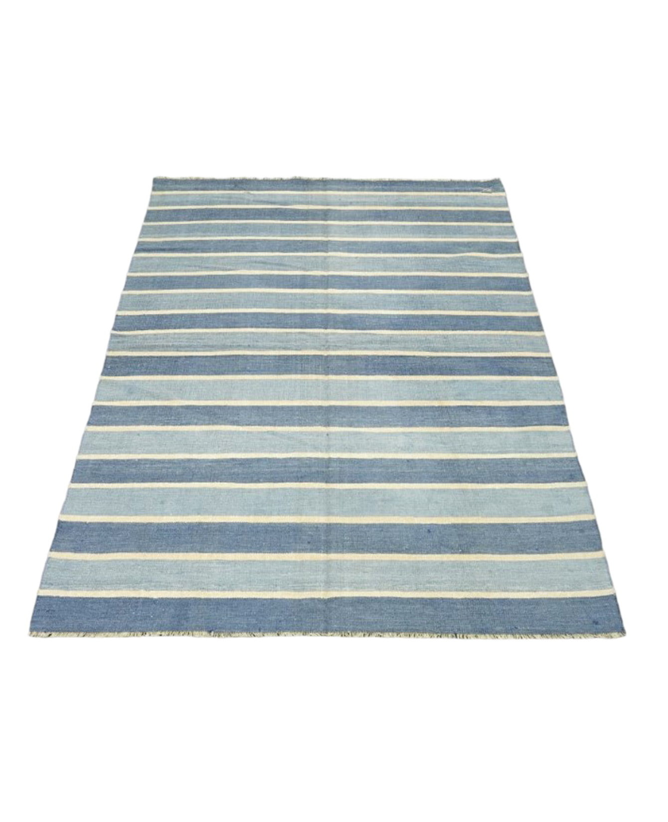 Olive Ateliers - Dhurrie Rug - Blue Stripes and Yellow Accents