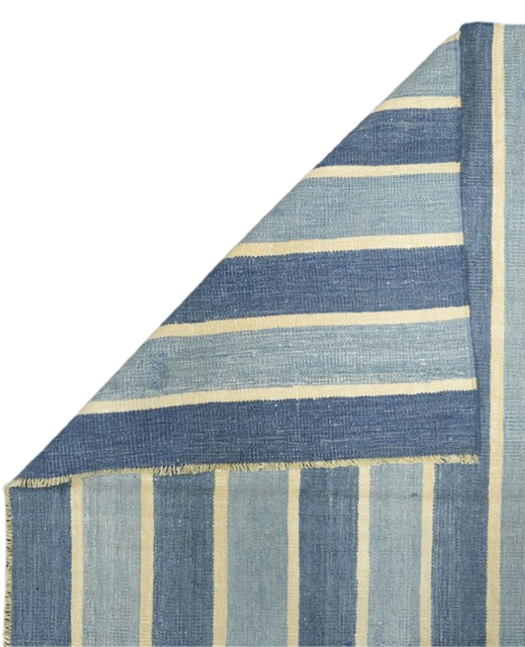 Olive Ateliers - Dhurrie Rug - Blue Stripes and Yellow Accents