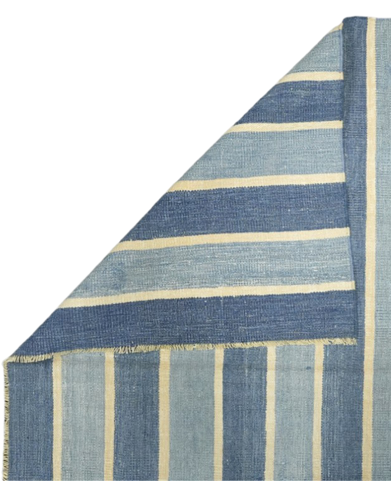 Olive Ateliers - Dhurrie Rug - Blue Stripes and Yellow Accents