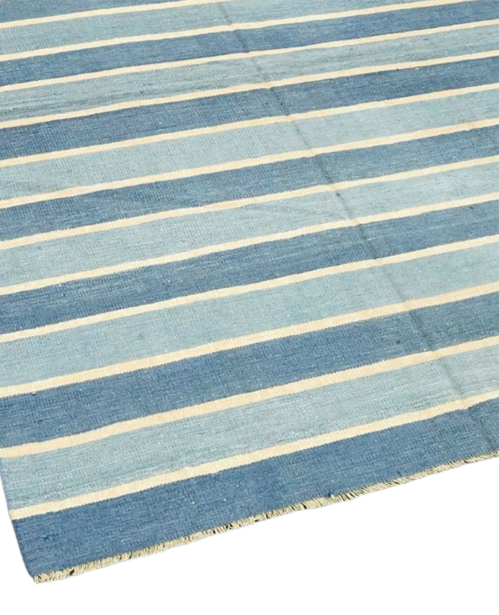 Olive Ateliers - Dhurrie Rug - Blue Stripes and Yellow Accents