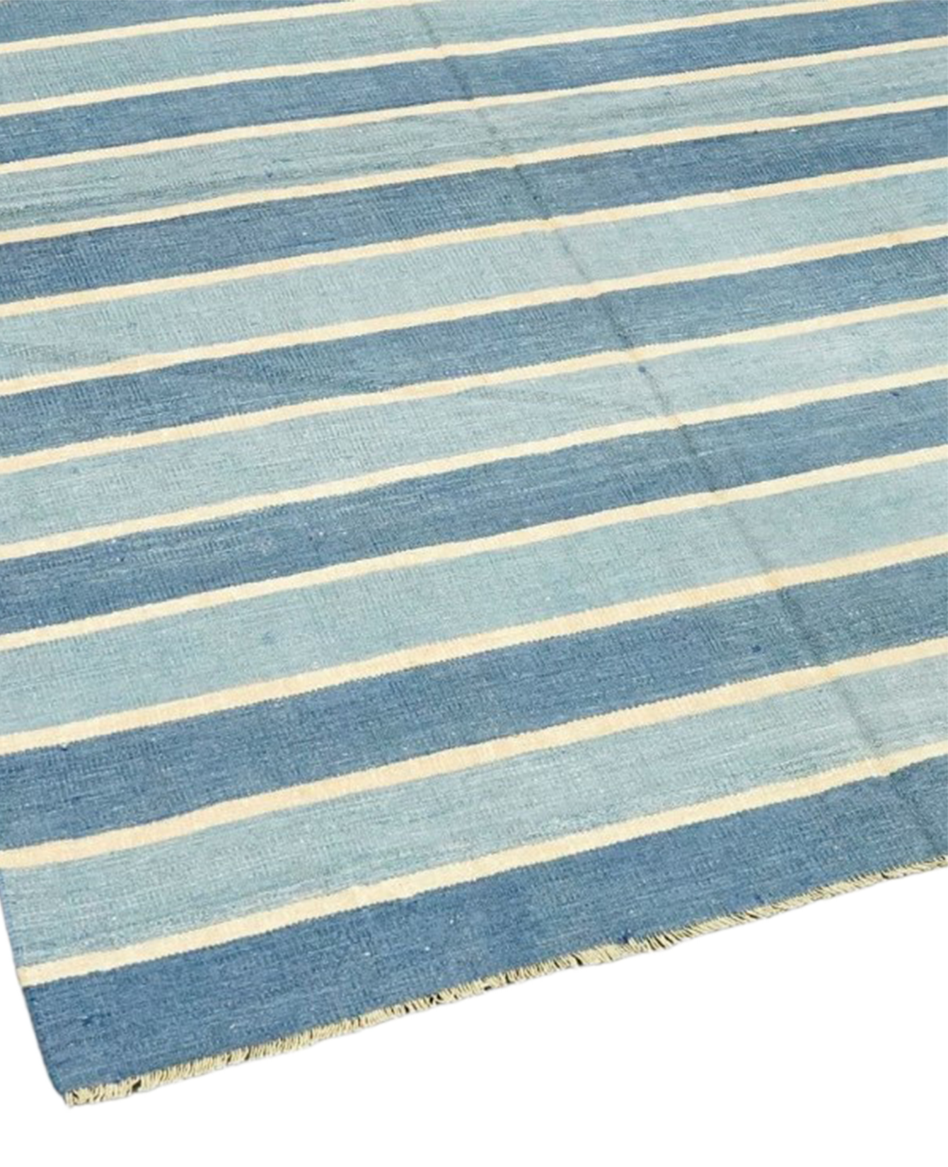 Olive Ateliers - Dhurrie Rug - Blue Stripes and Yellow Accents