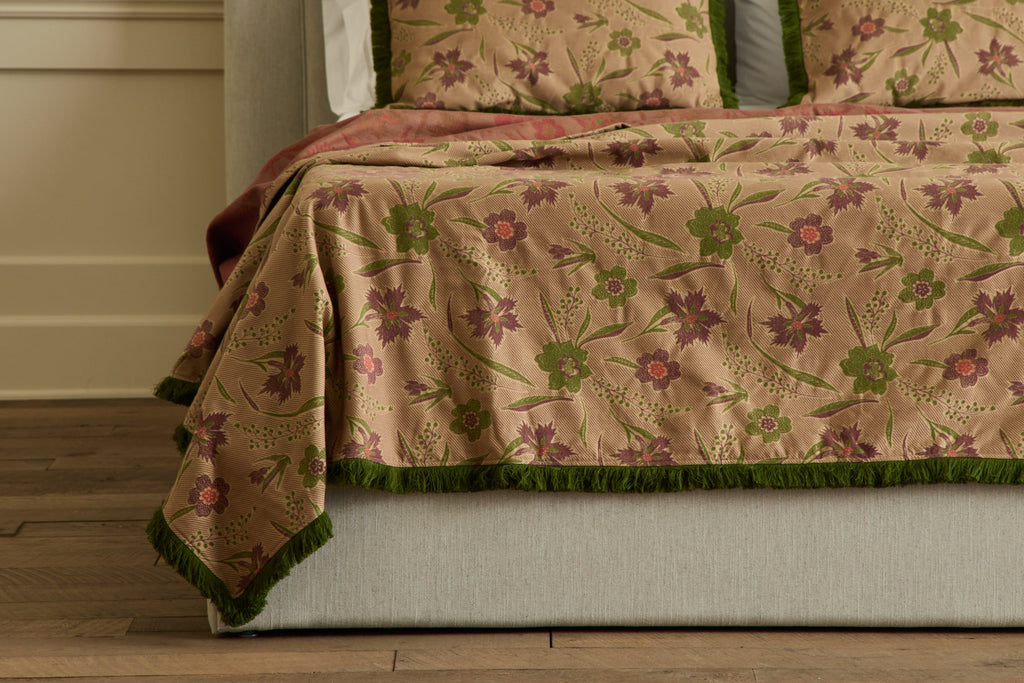 Nicky Kehoe - Aster Jacquard Coverlet with Fringe in Vert