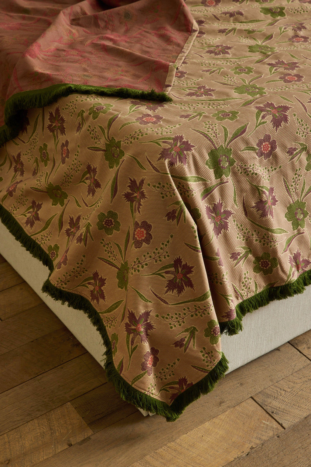 Nicky Kehoe - Aster Jacquard Coverlet with Fringe in Vert