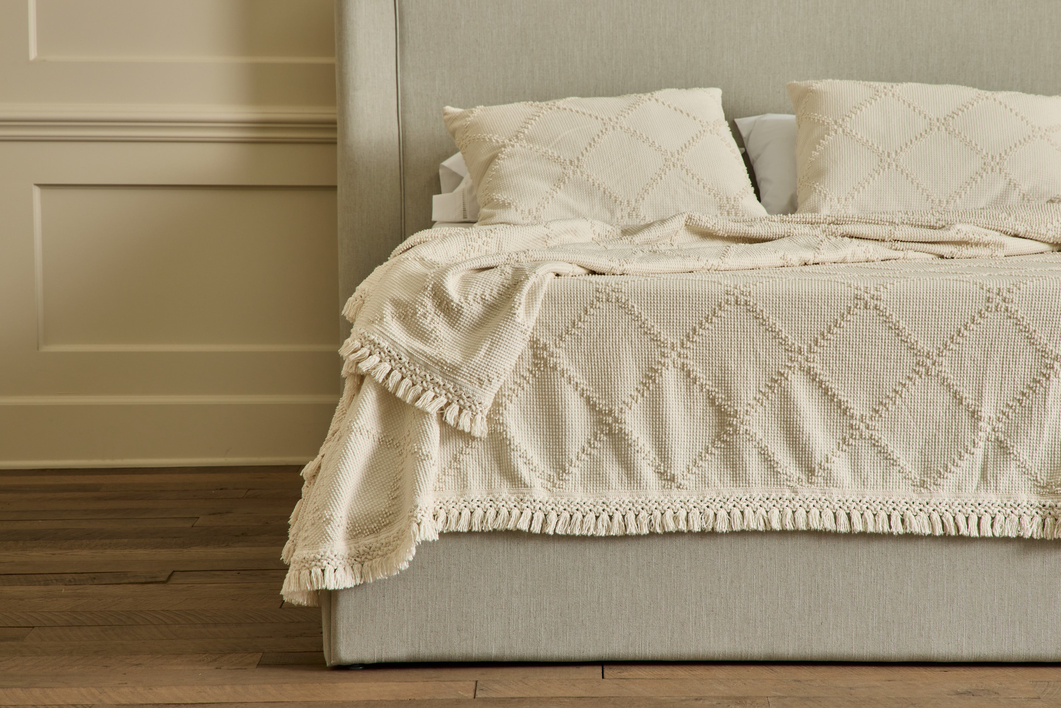 Nicky Kehoe - Trellis Terry Fringed Coverlet in Ivory