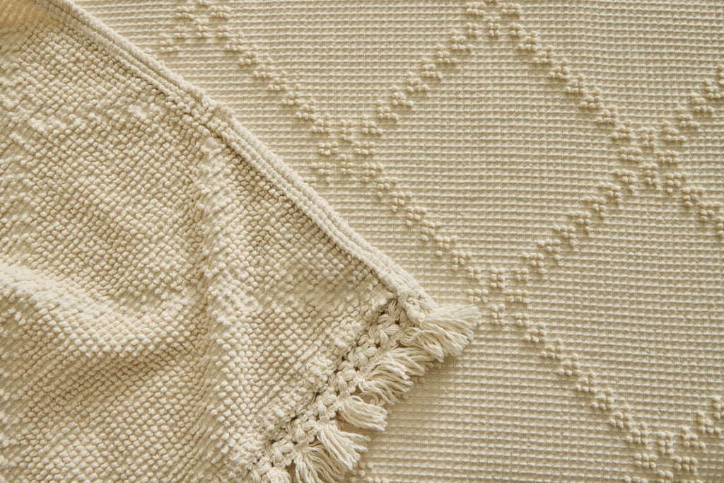 Nicky Kehoe - Trellis Terry Fringed Coverlet in Ivory