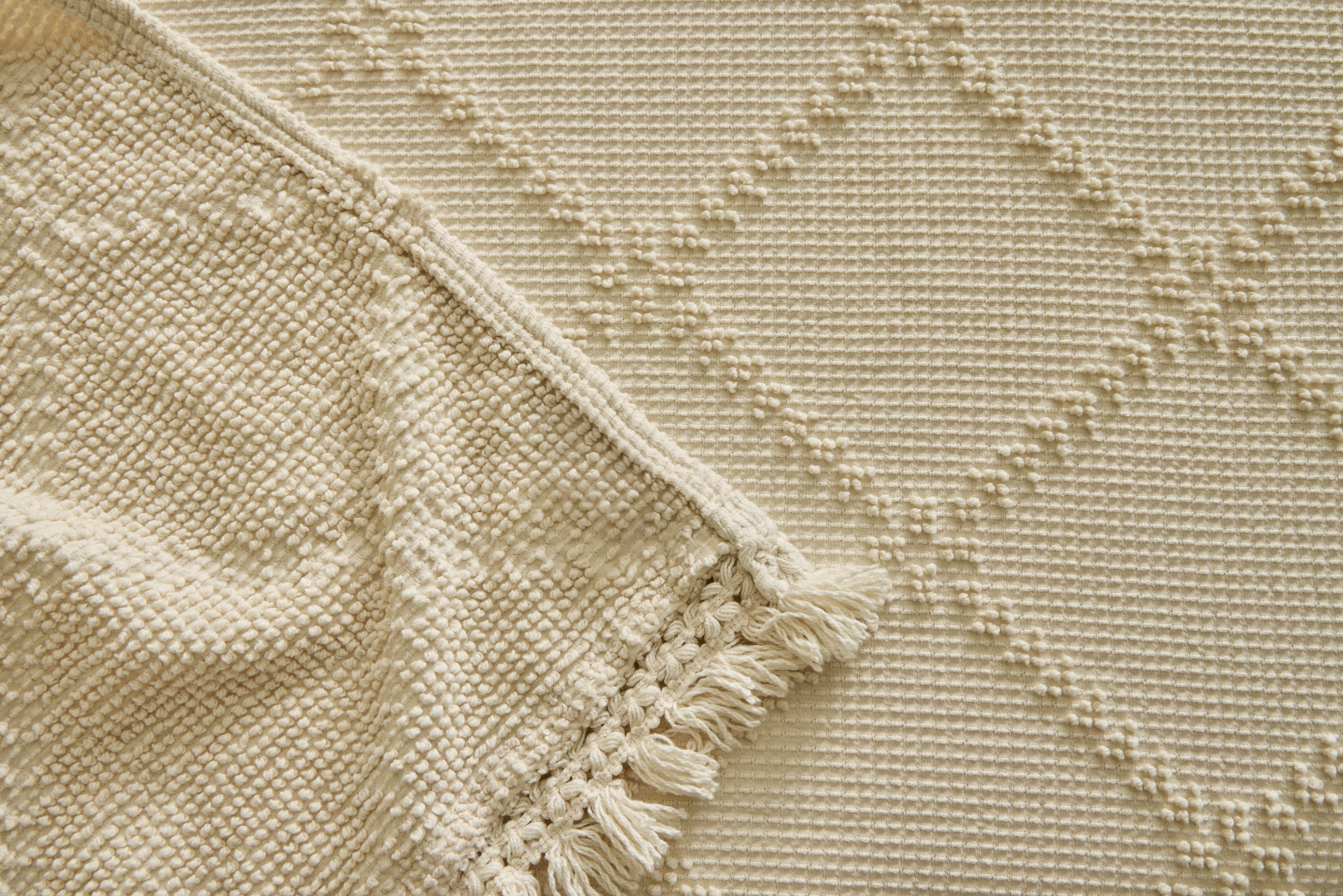 Nicky Kehoe - Trellis Terry Fringed Coverlet in Ivory