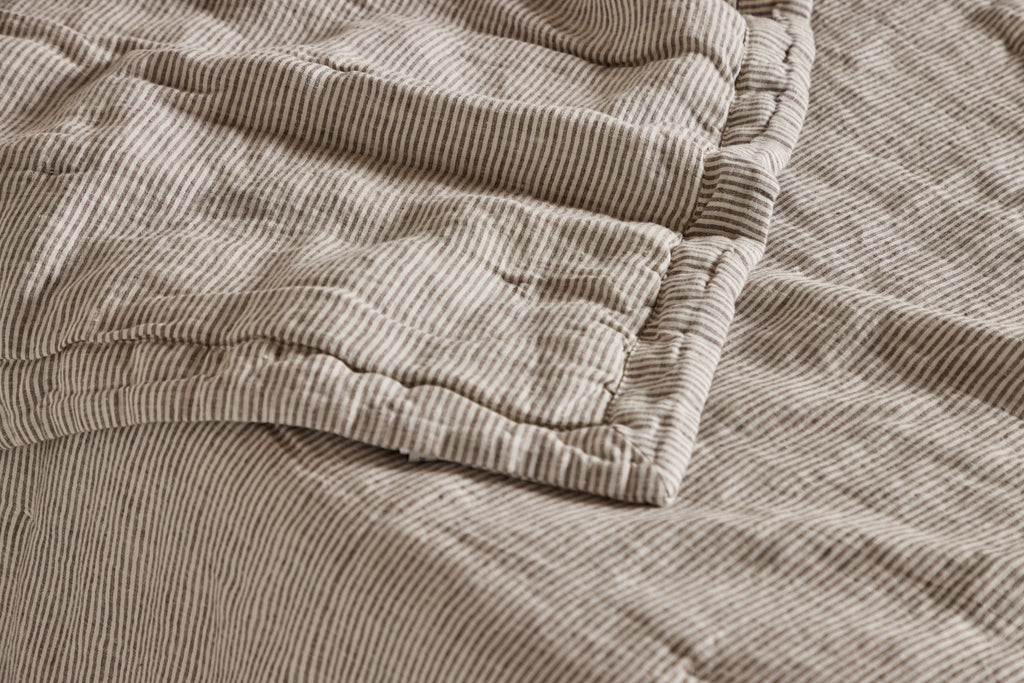 Nicky Kehoe - Ticking Stripe Coverlet in Fog (Multiple Sizes)