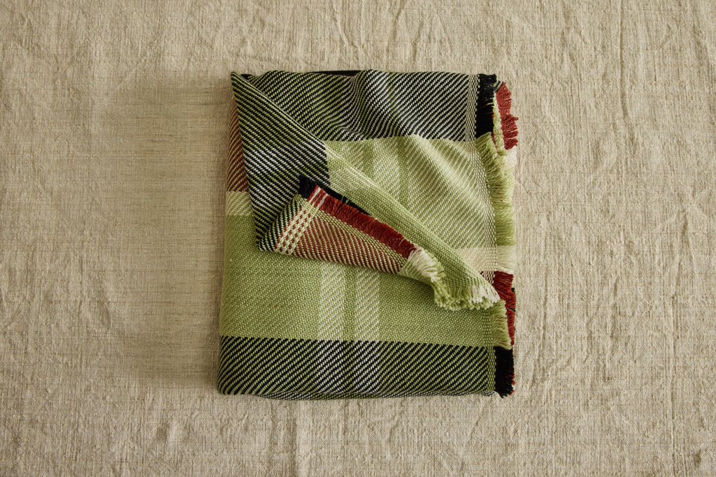 Nicky Kehoe - Merino Wool & Cashmere Throw in Basil Plaid