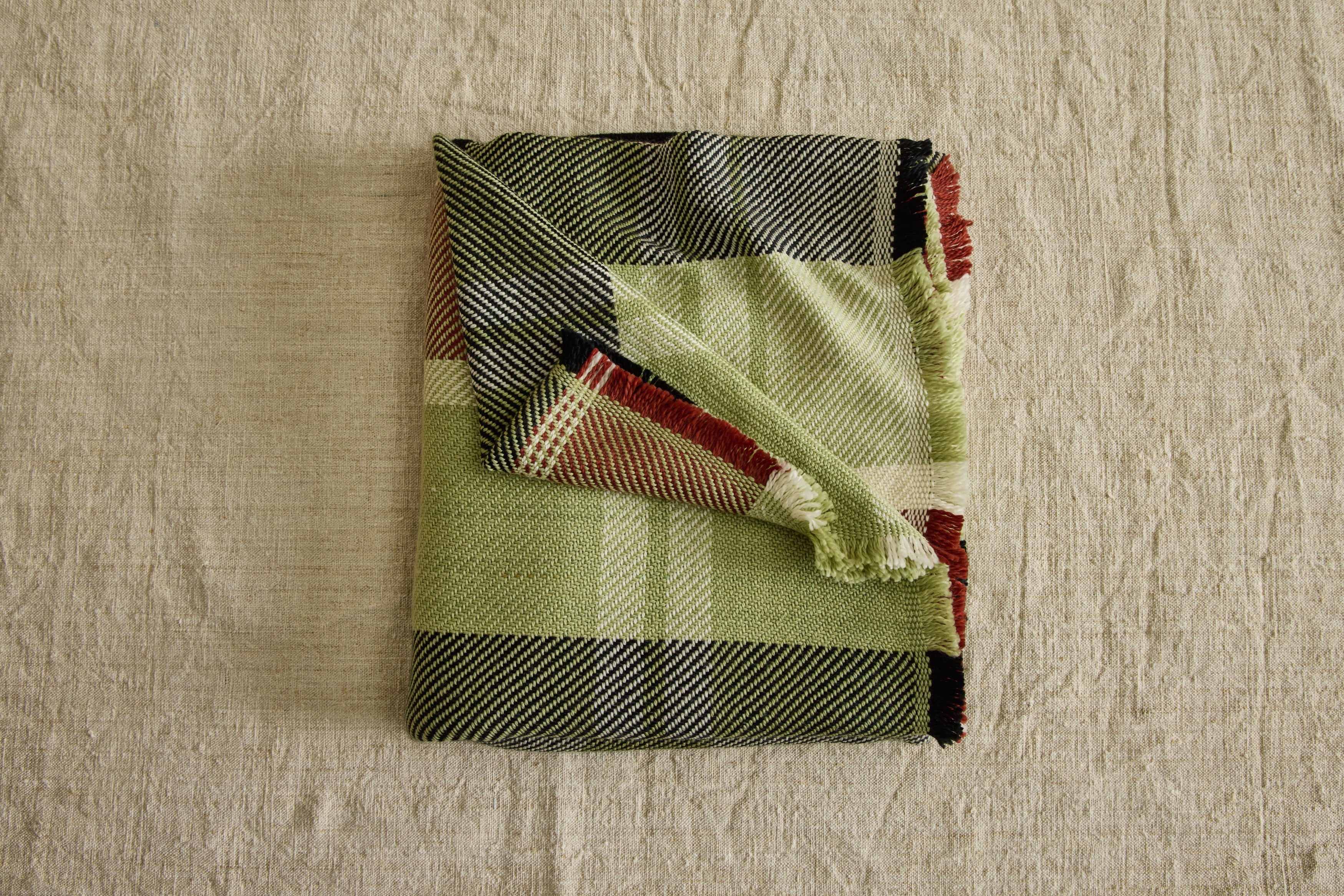 Nicky Kehoe - Merino Wool & Cashmere Throw in Basil Plaid