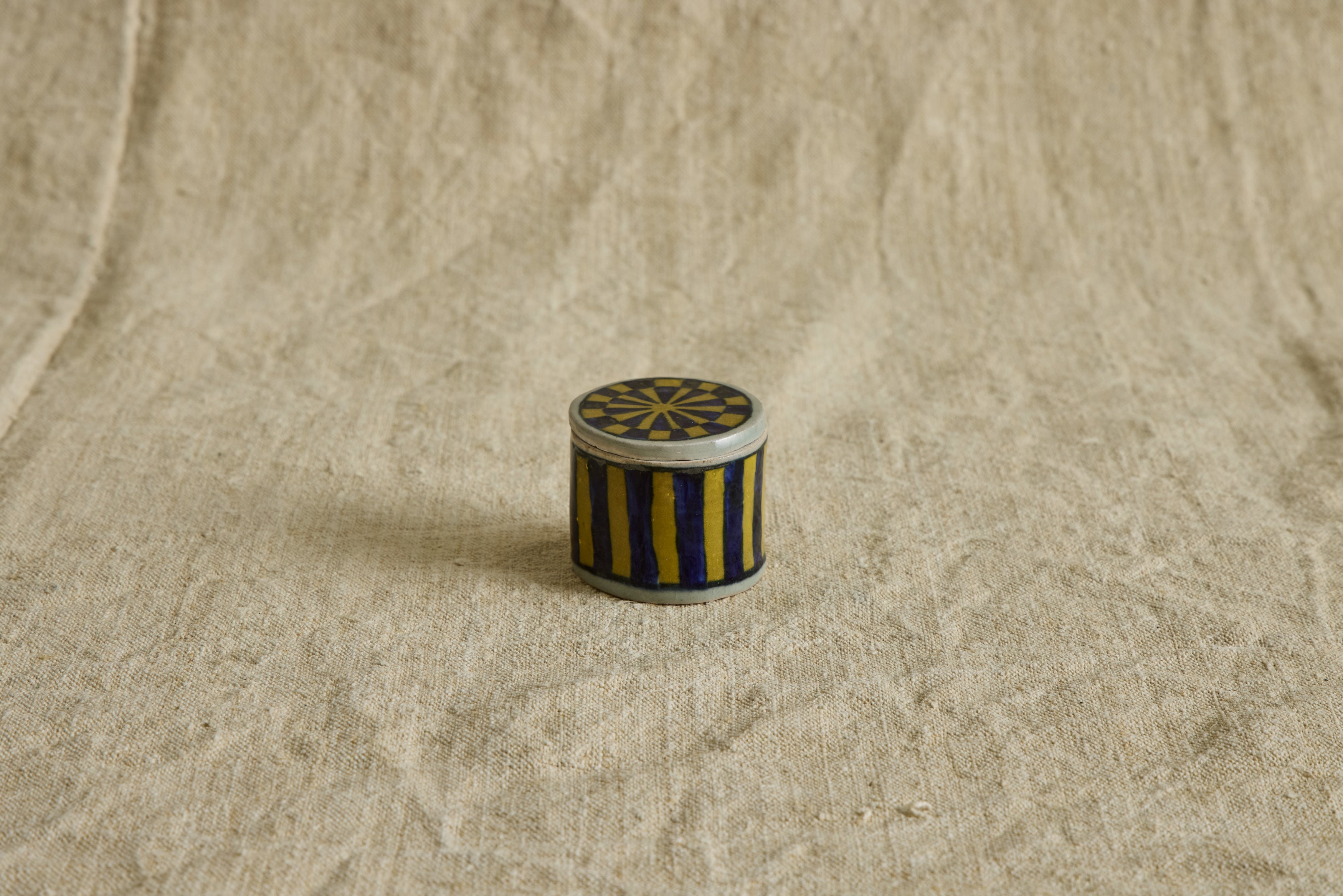 Nicky Kehoe - Ceramic Box, Blue & Yellow Stripe