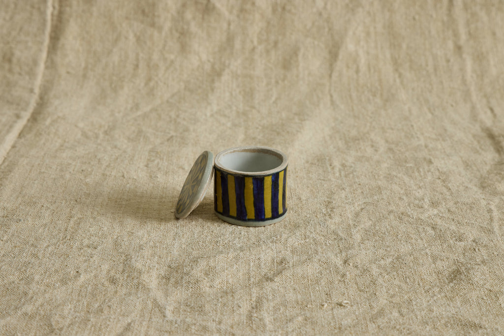 Nicky Kehoe - Ceramic Box, Blue & Yellow Stripe