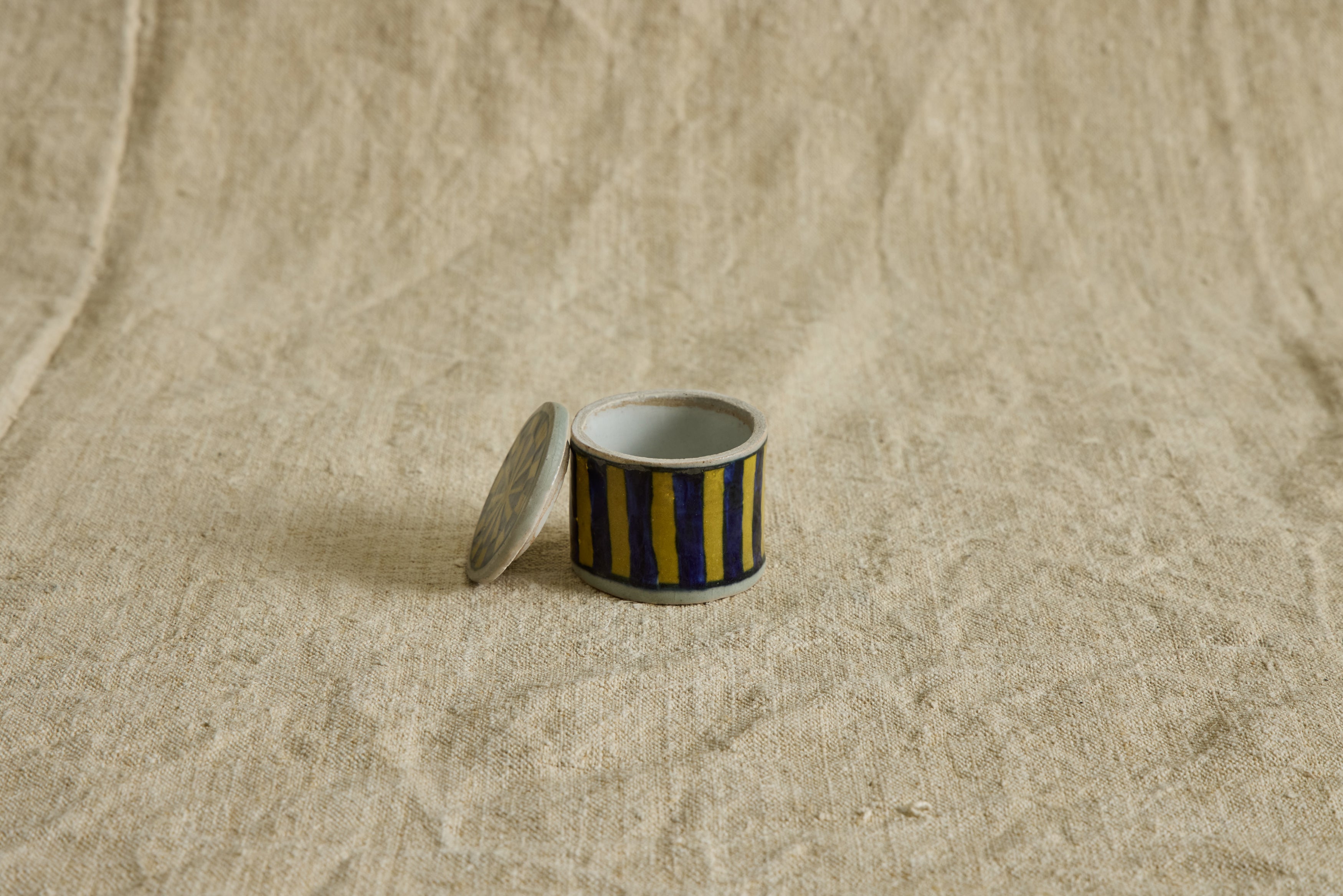 Nicky Kehoe - Ceramic Box, Blue & Yellow Stripe