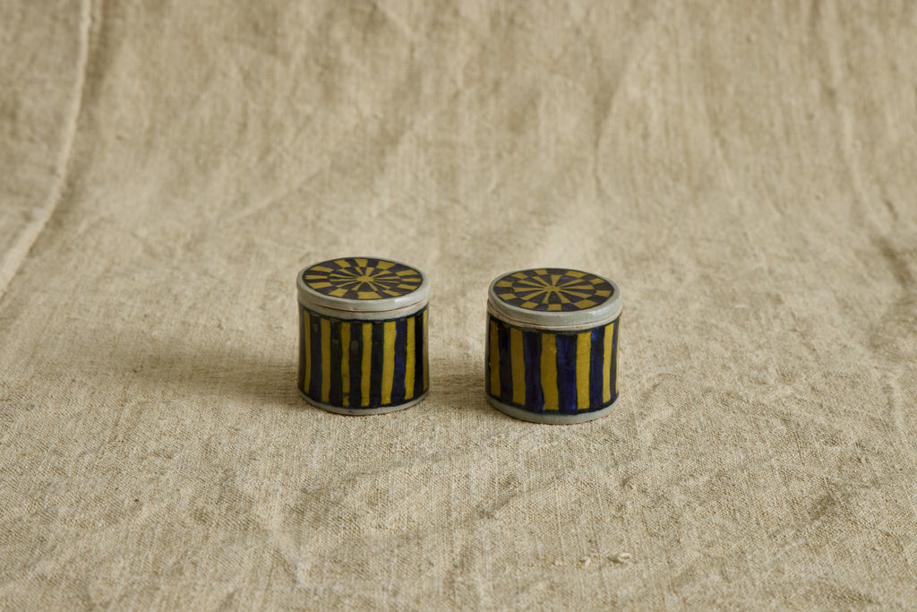 Nicky Kehoe - Ceramic Box, Blue & Yellow Stripe