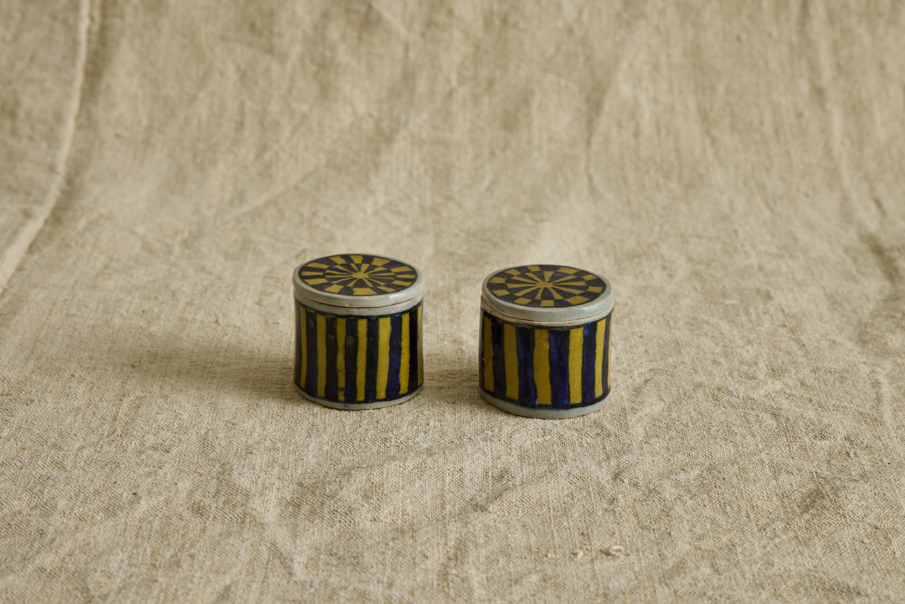 Nicky Kehoe - Ceramic Box, Blue & Yellow Stripe