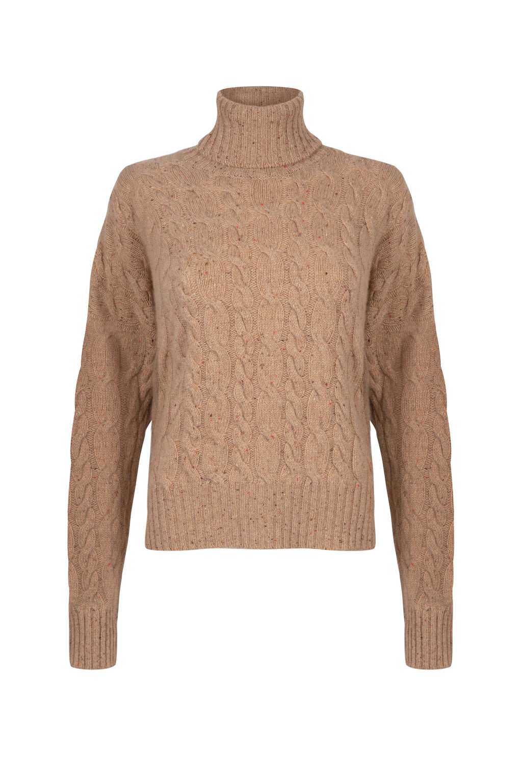 Johnstons of Elgin - Cable Cashmere Camel Roll Neck Jumper
