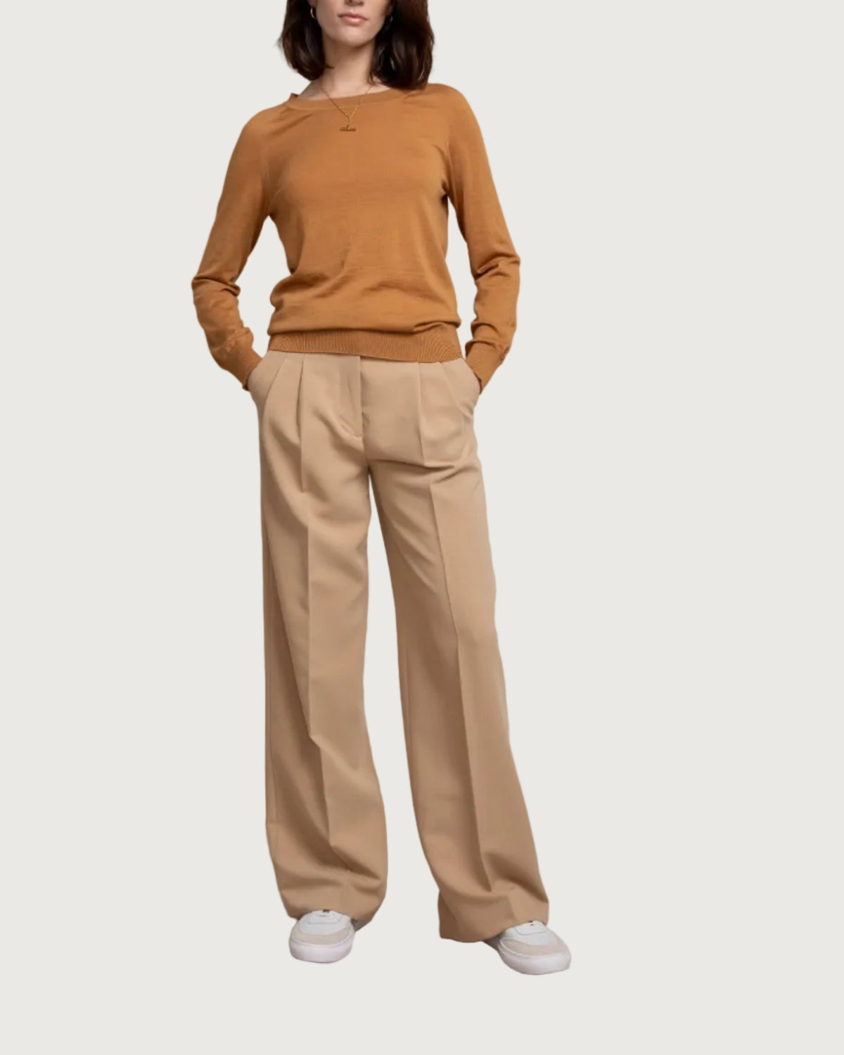 Johnstons of Elgin - Women's Golden Brown Superfine Merino Ballet - Neck Jumper