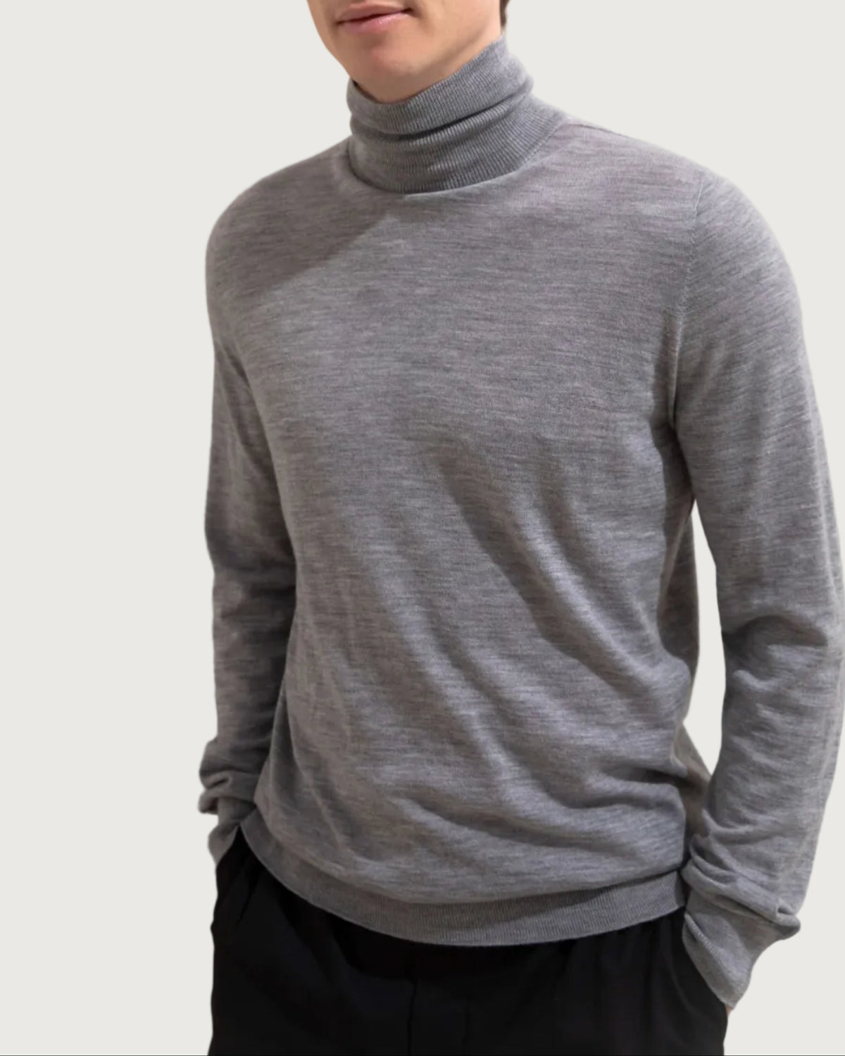 Johnstons of Elgin - Grey Superfine Merino Roll Neck Jumper